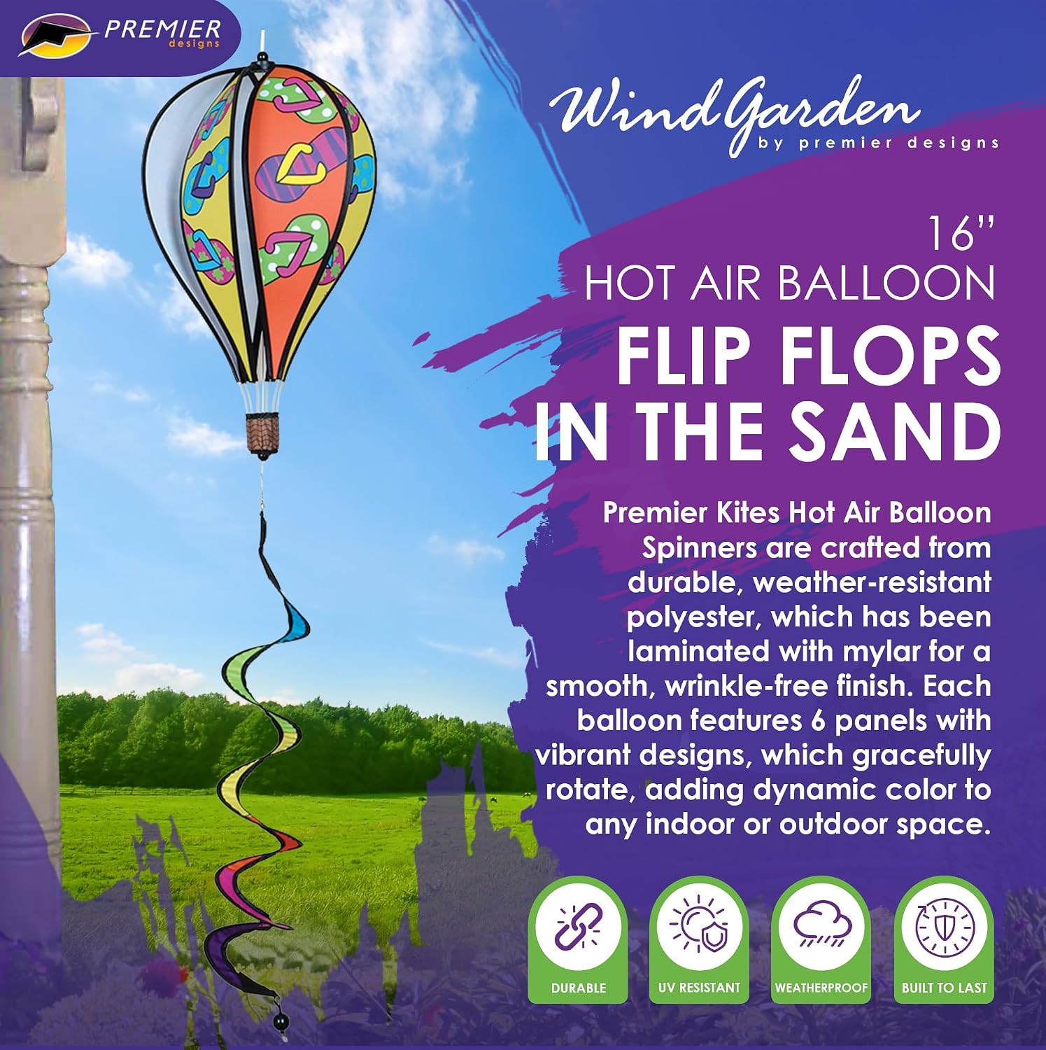 Hot Air Balloon Hanging Garden Spinner 16" - Vibrant Patriotic Design, Weather-Resistant Outdoor Decor, Durable & Lightweight for Patios, Yards, and Gardens - Eye-Catching Wind Spinner