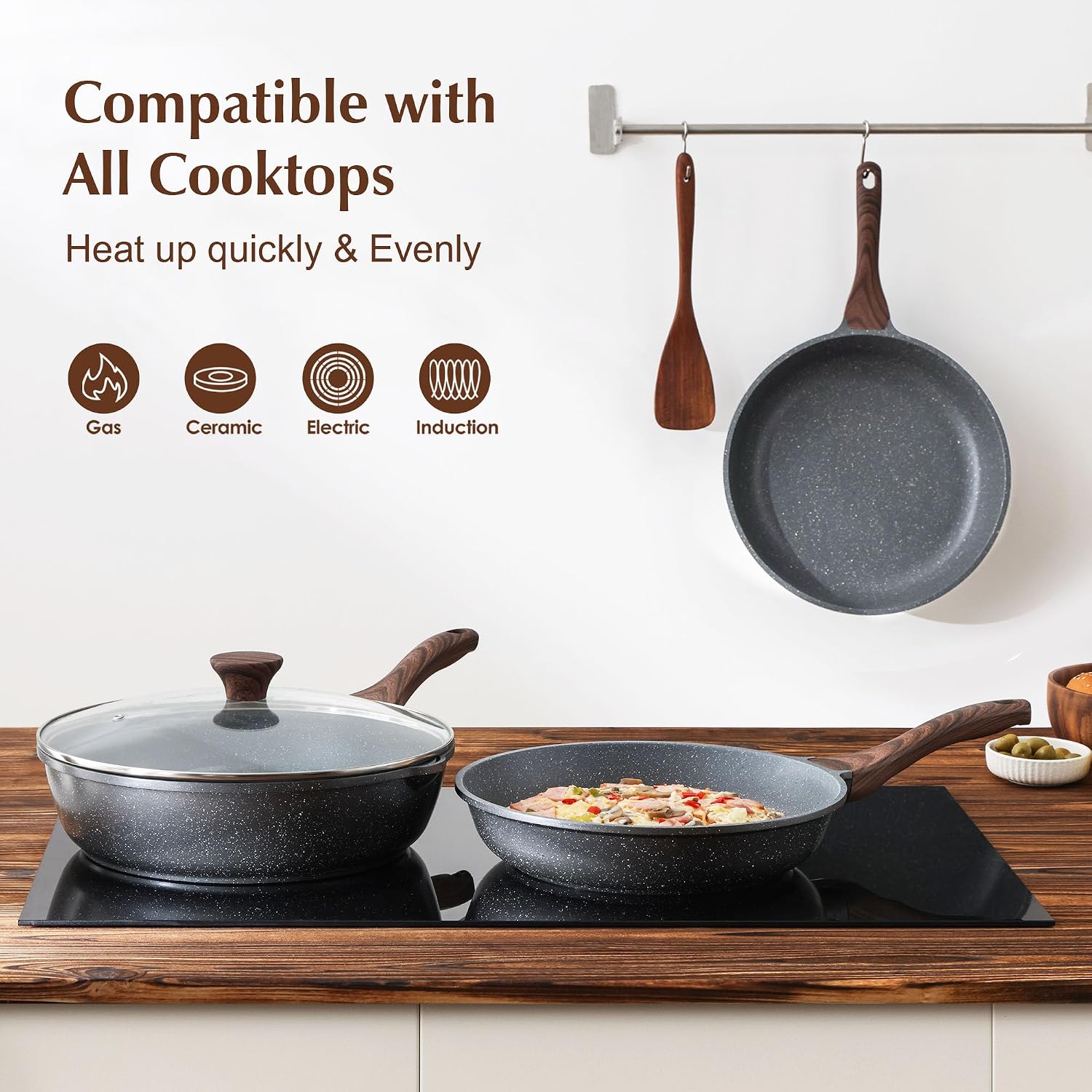 SENSARTE Nonstick Frying Pan Skillet, Swiss Granite Coating Omelette Pan, Healthy Stone Cookware Chef's Pan