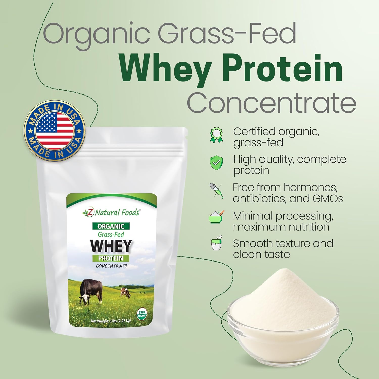 Z Natural Foods Organic Whey Protein Concentrate - Grass-Fed, 5 lb