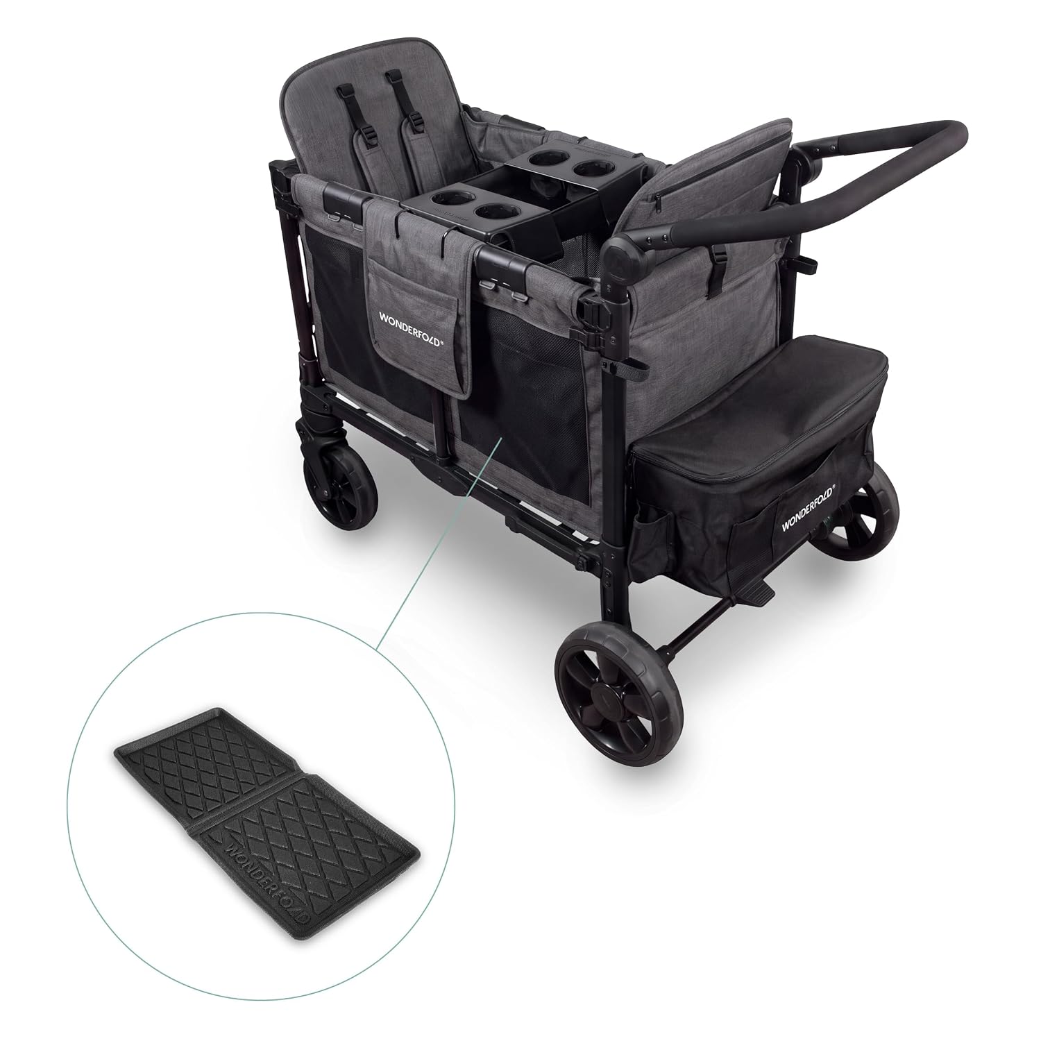 WonderFold W2 Stroller Wagon, Steel Frame, 2 Seater, Black