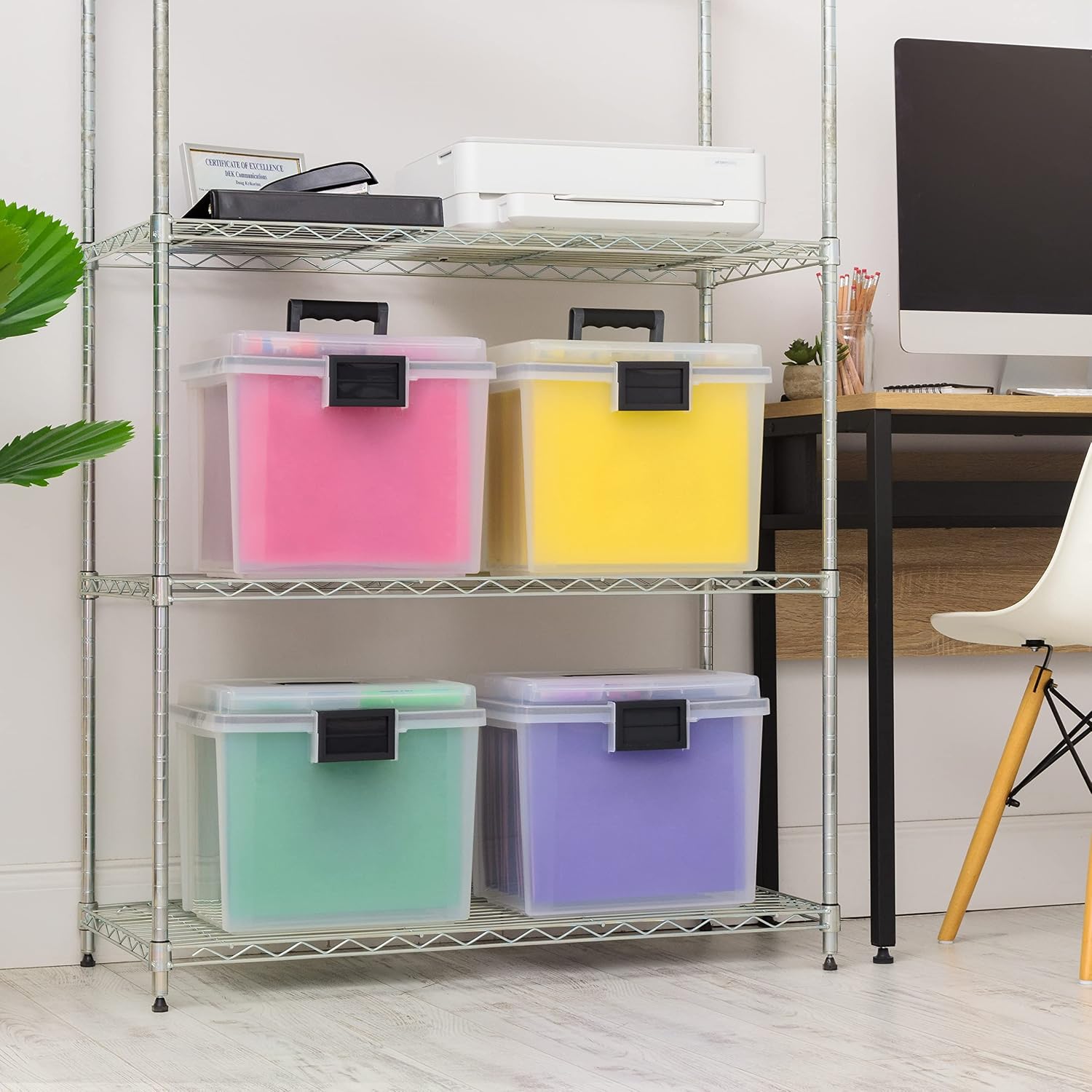 IRIS USA 4-Pack File Box Organizer with Wing Lid Letter/Legal 18 Qt, Clear | Organize letter and legal files, documents and paperwork with a wing lid for quick access and secure storage