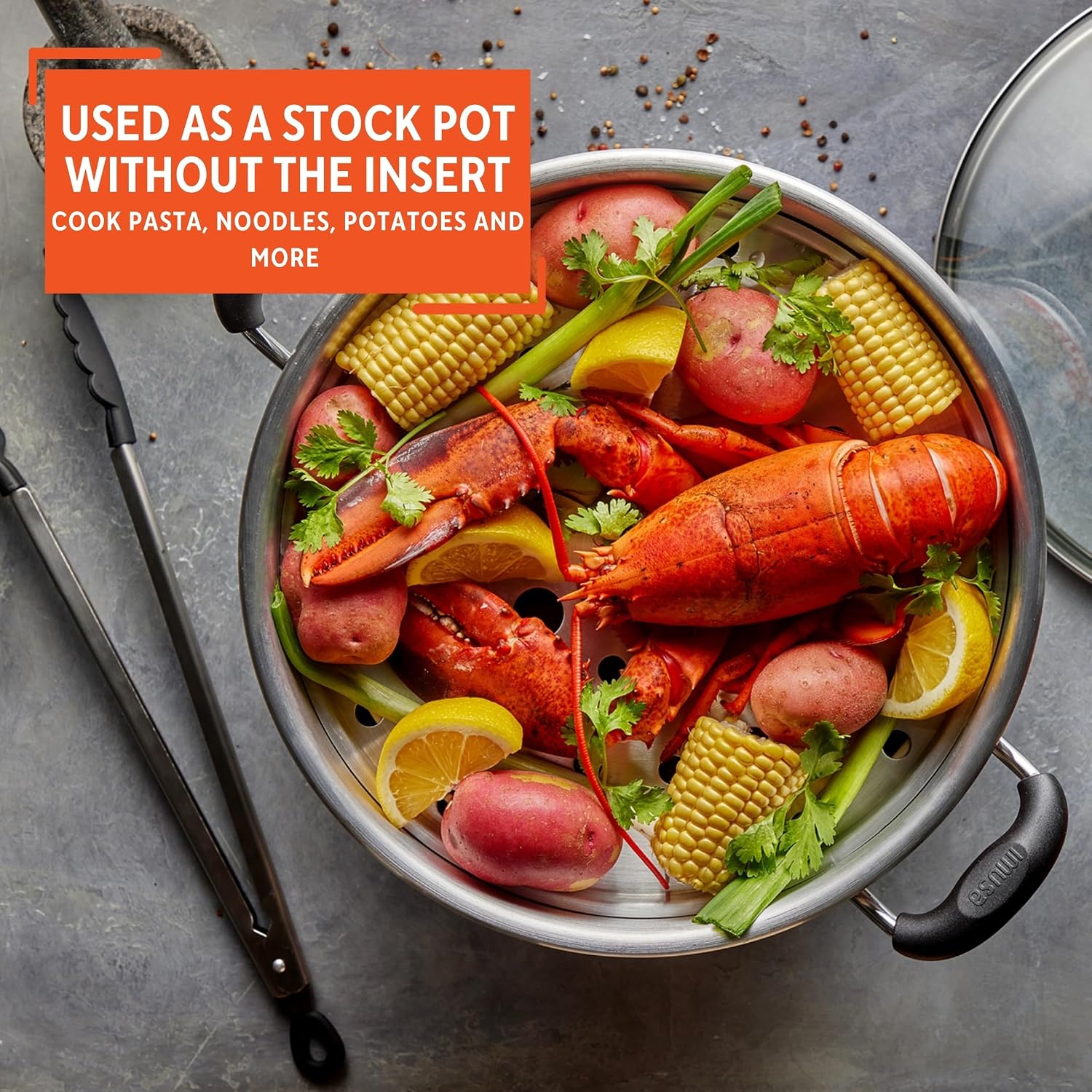 IMUSA USA Steamer with Glass Lid 20-Quart, Silver | Ideal for Tamales, Lobster