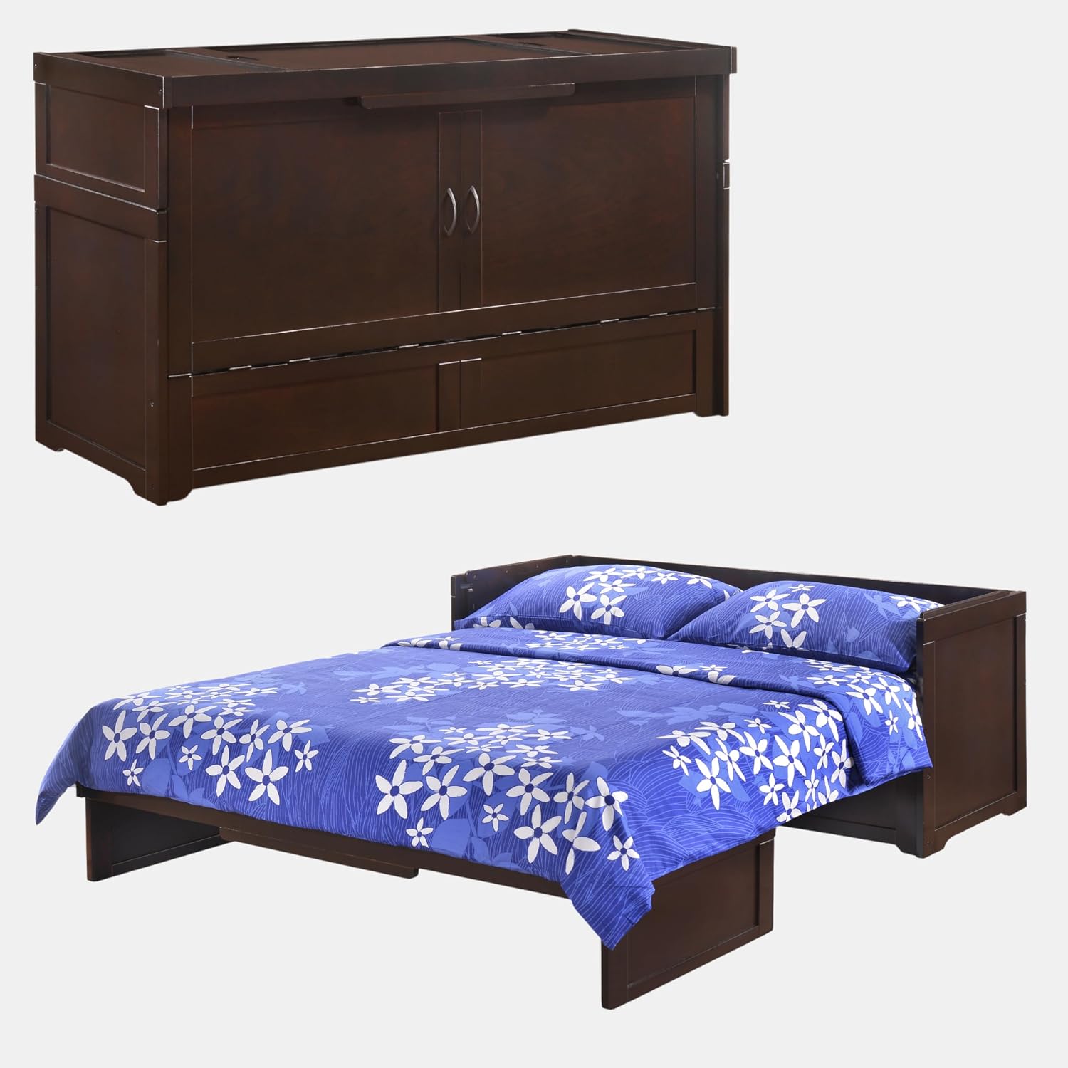 NIGHT & DAY Furniture Murphy Cube Cabinet Bed Pre-Assembled (Cherry, Queen) | Pre-Assembled