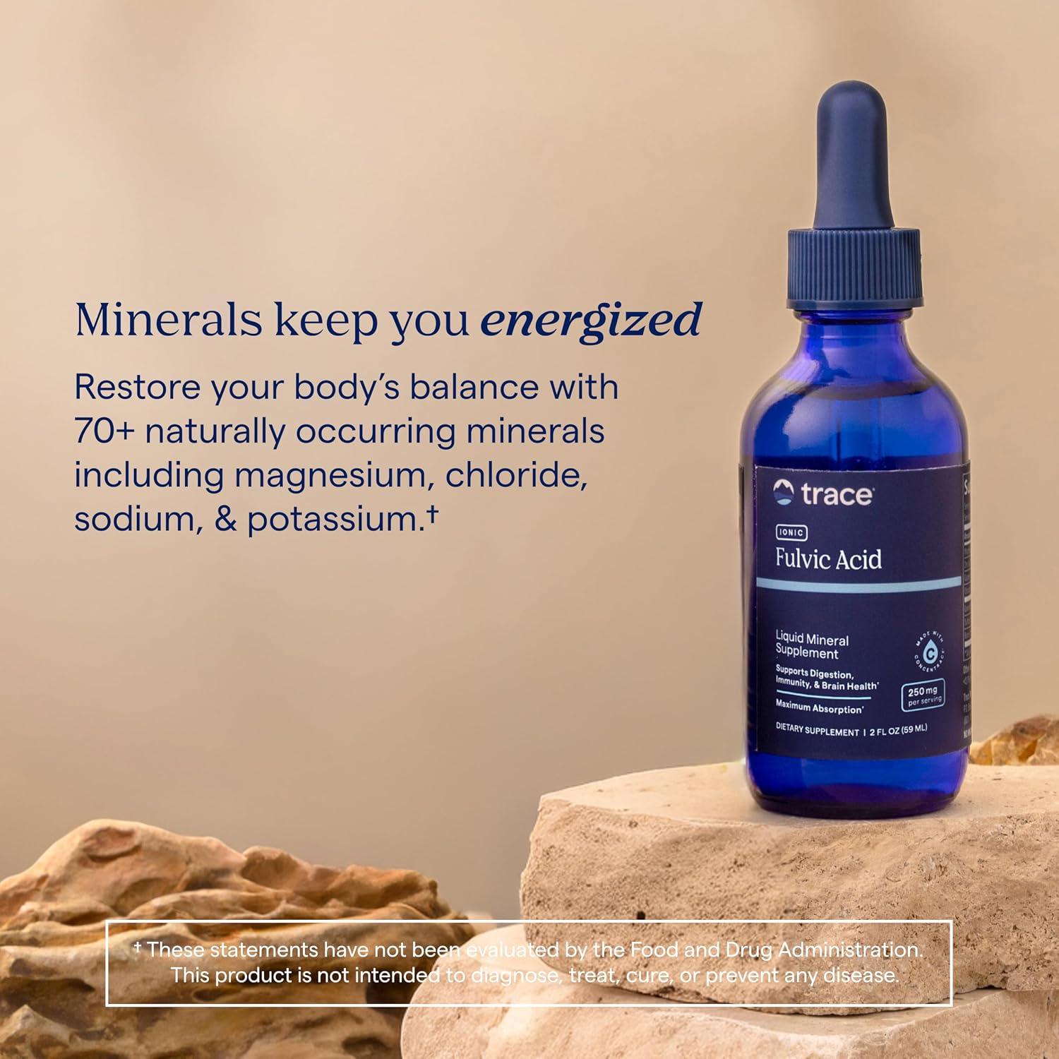 Trace Minerals Ionic Fulvic Acid Mineral Drops, 250mg, 2 fl oz, 59 Servings | Full spectrum ionic trace minerals, concentrated fulvic acid solution