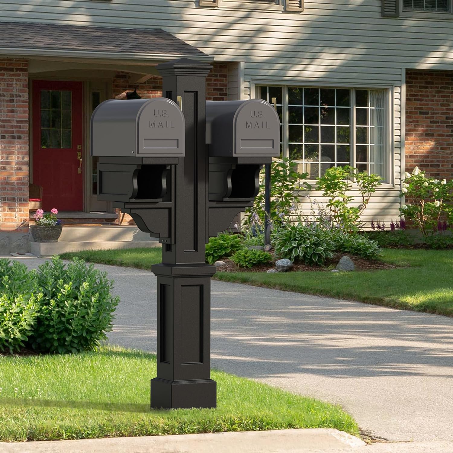 Mayne Rockport Mailbox Post with Newspaper Holder for 2 Mailboxes, White | Holds 2 post-mount mailboxes, Weather & fade resistant, All season, 15-year warranty
