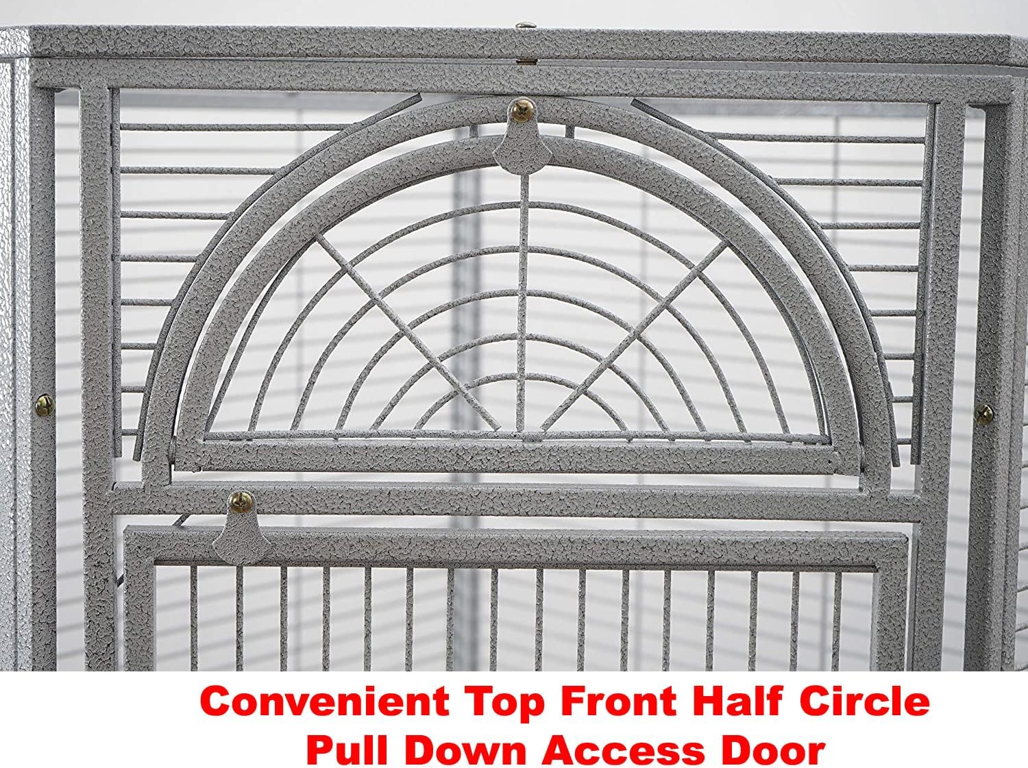 64" Extra Large Corner Bird Flight Breeding Wrought Iron Rolling Parrot Cage Side Solid Metal Plate Feed Doors Pull Out Removable Grate and Tray