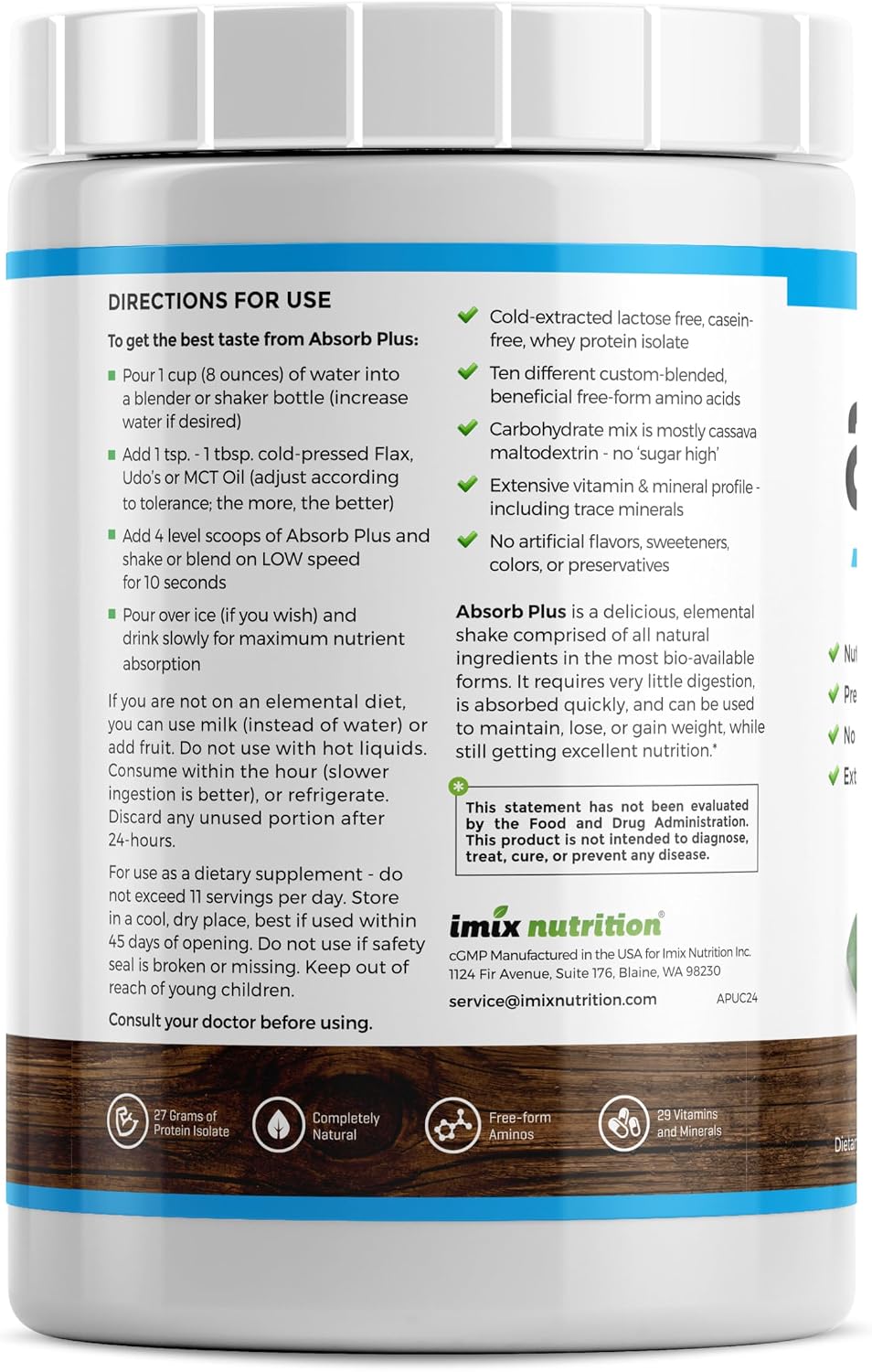 Isolate Protein - Diet Supplement for Improved Gut Health, Extra Nutritional Support, Non-GMO, Gluten-Free, Lactose-Free, Casein-Free (2.2 Lbs, Simply Vanilla)