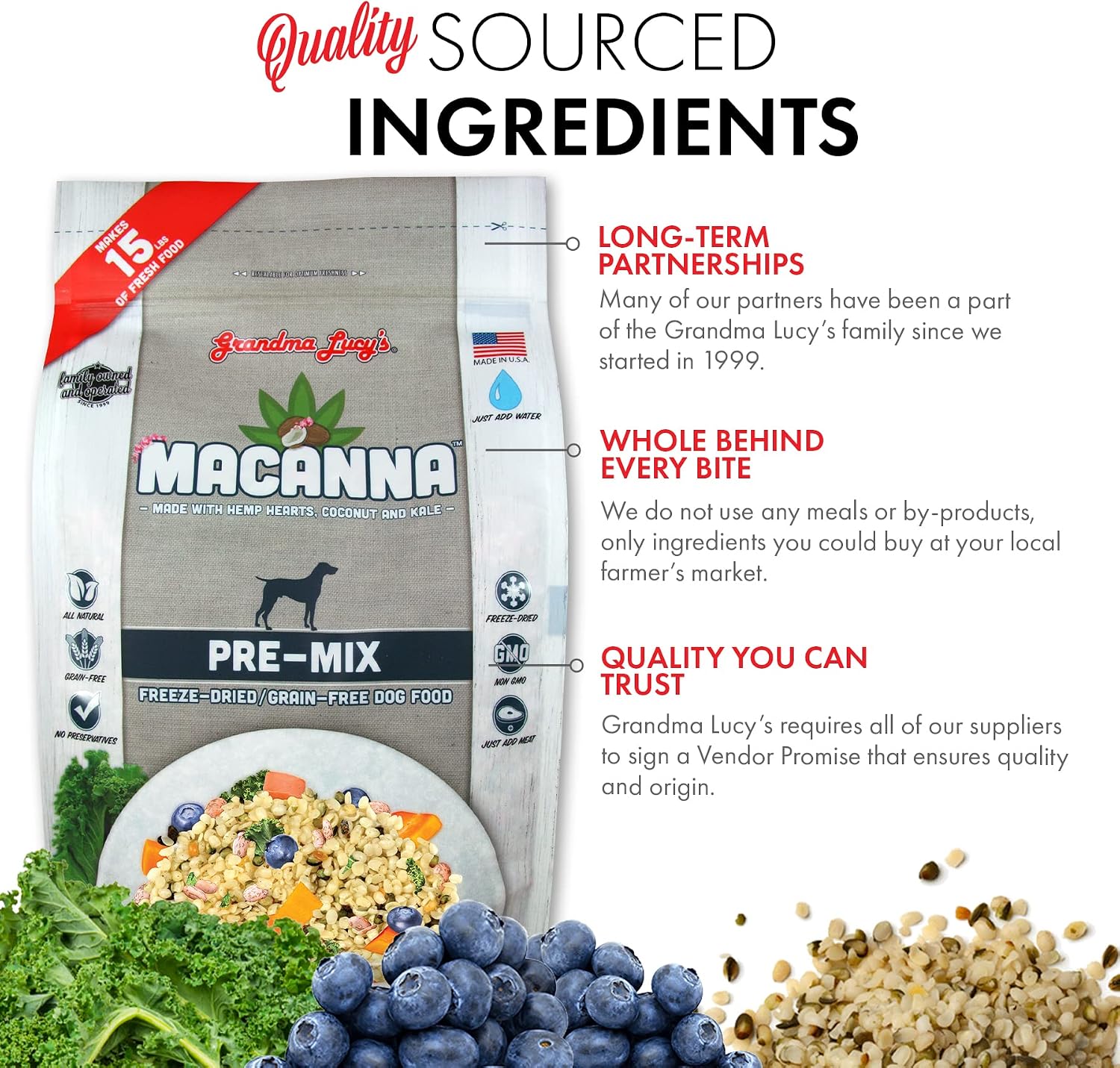 Grandma Lucy's Macanna Dog Food, Grain Free and Freeze-Dried - Salmon Recipe, 3Lb Bag