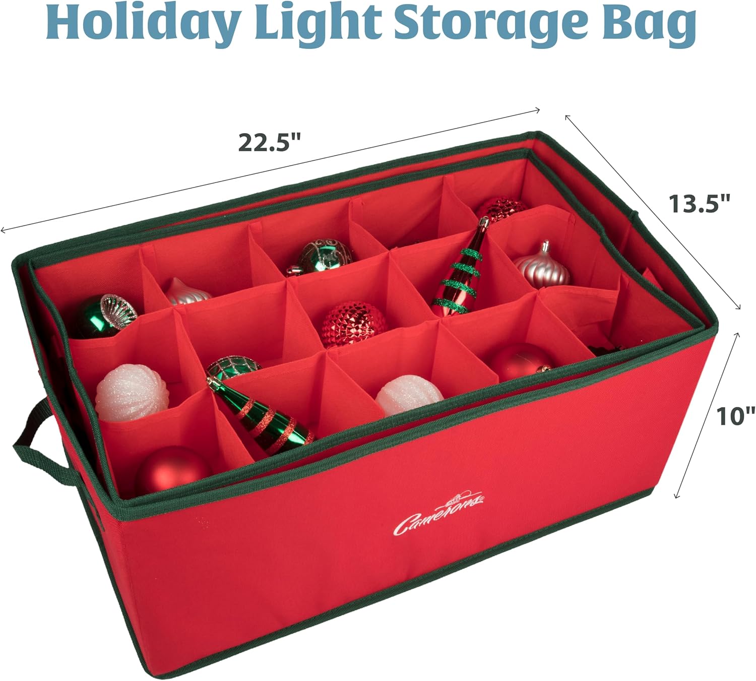 Camerons Christmas Ornament Storage Container Organizer with 2 Removable Trays and 30 XL Decoration Storage Compartments (22.5" x 13.5" x 10")