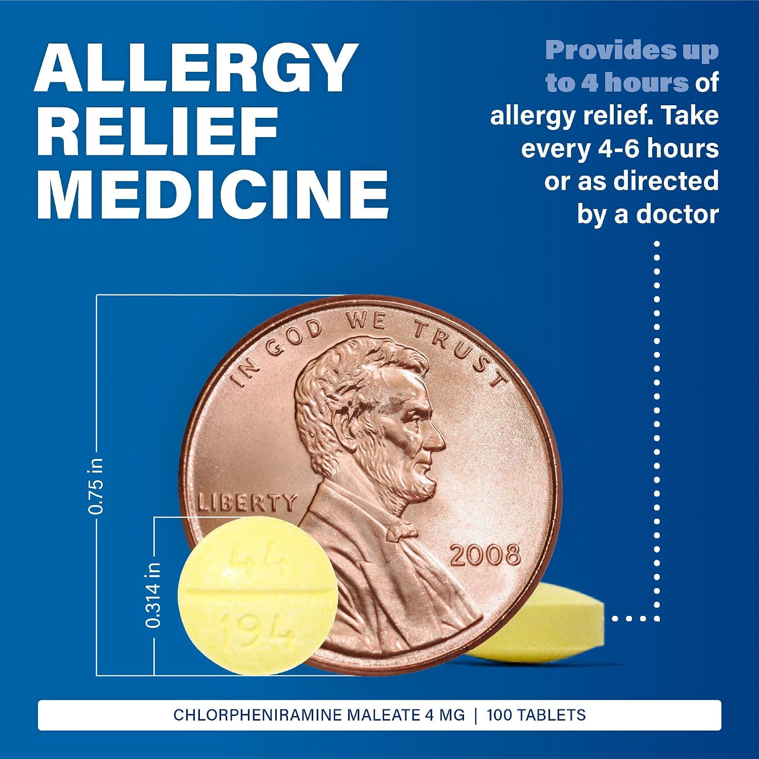 Major 4 Mg Allergy Tablets - Chlorpheniramine Maleate 4-Hour Allergy Medicine - Antihistamine for Relief of Sneezing, Itchy Watery Eyes, Itchy Throat