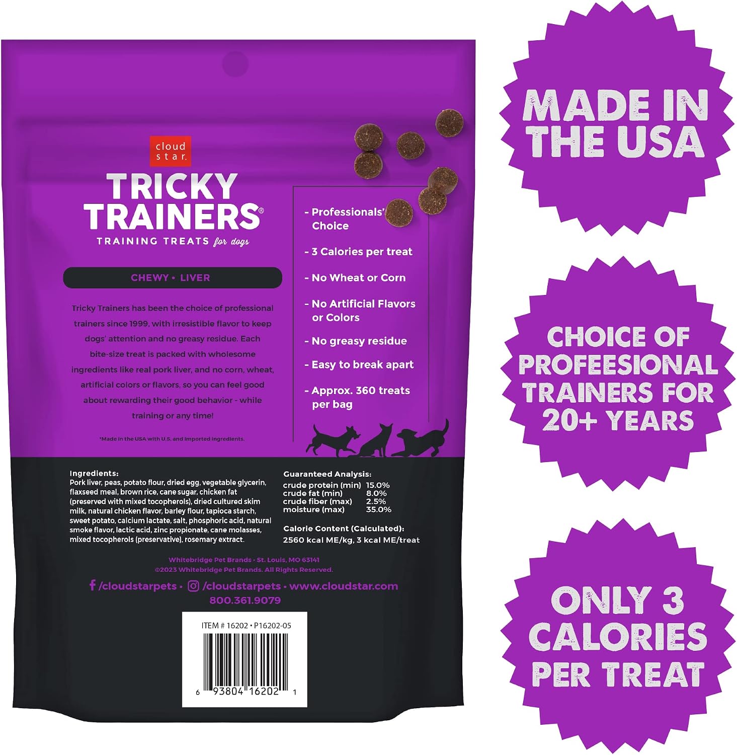 Cloud Star Tricky Trainers Chewy Dog Treats – Whole Grain Soft for Adult & Puppy
