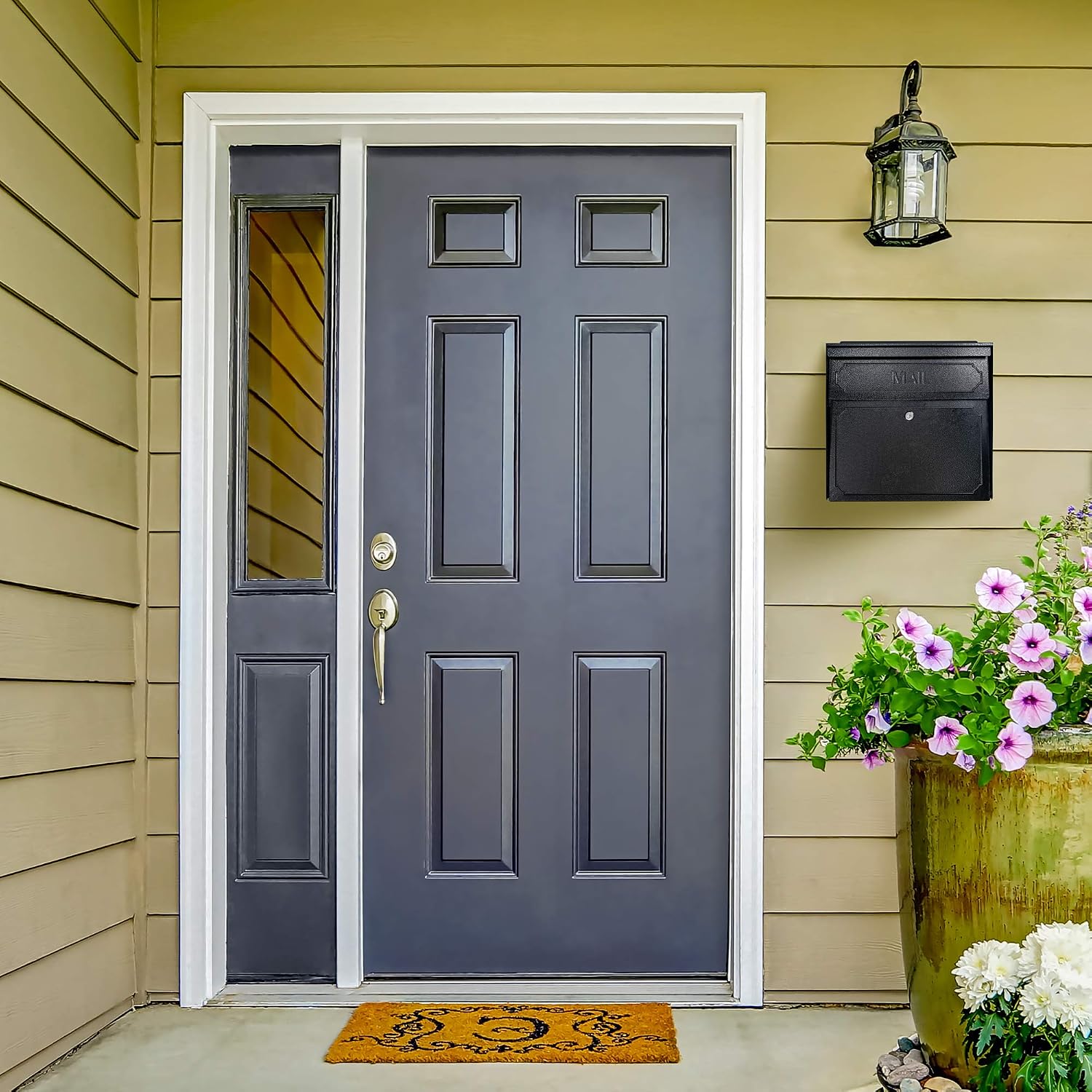 Mail Boss 7172 Townhouse Locking Security Wall Mount Mailbox, Black, Pack of 1 | Anti-pry locking door, classic stamped-panel design with decorative top cap, fixed slot fits envelopes and magazines.
