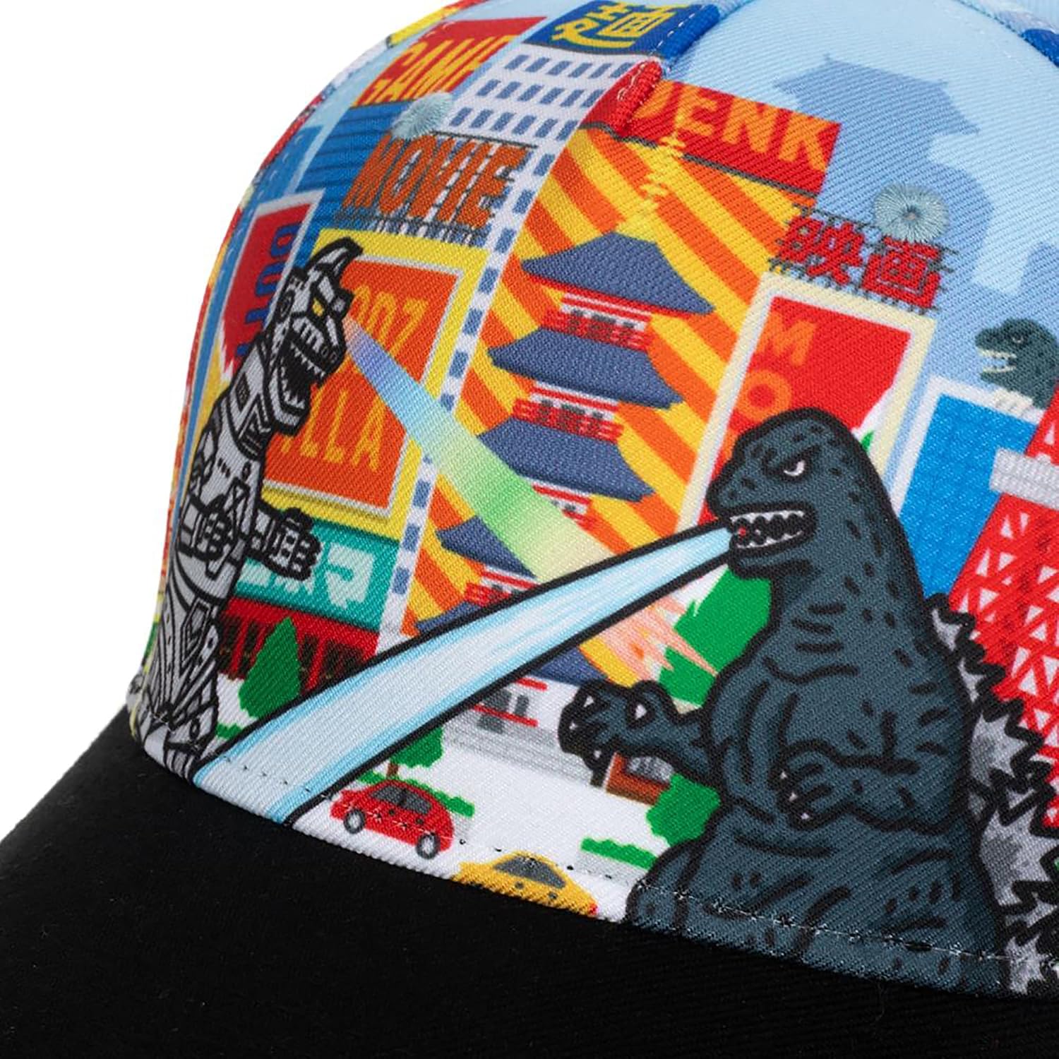 Bioworld Godzilla Cityscape Monsters Cartoon All Over Print Snapback Hat for Men