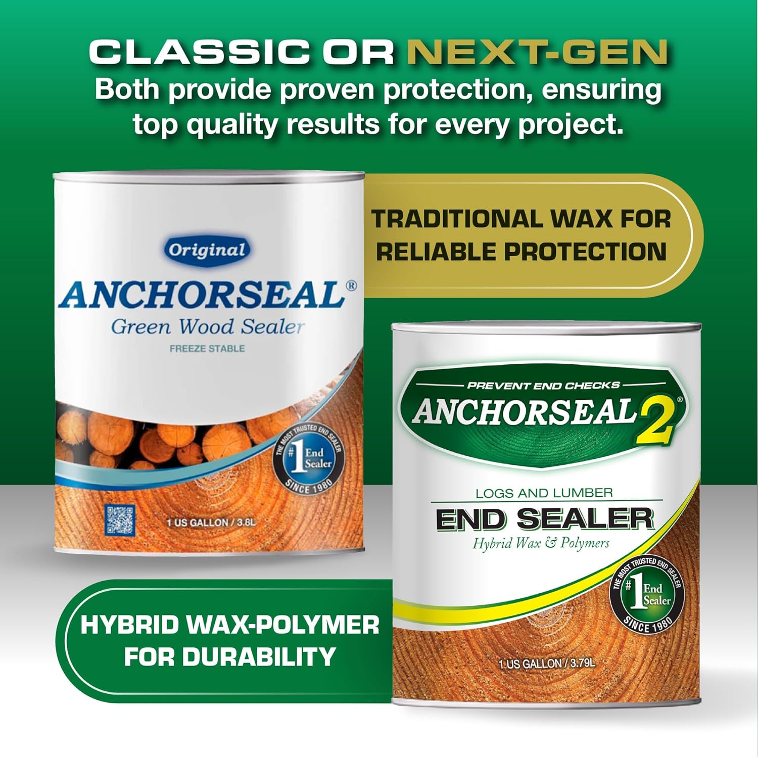 ANCHORSEAL Classic Log and Lumber End Sealer, Prevents Checking, 1 Quart | Water Based Wax Emulsion, Prevents up to 90% of Checking, Drying Splits Prevention, Hardwood & Softwood Compatible