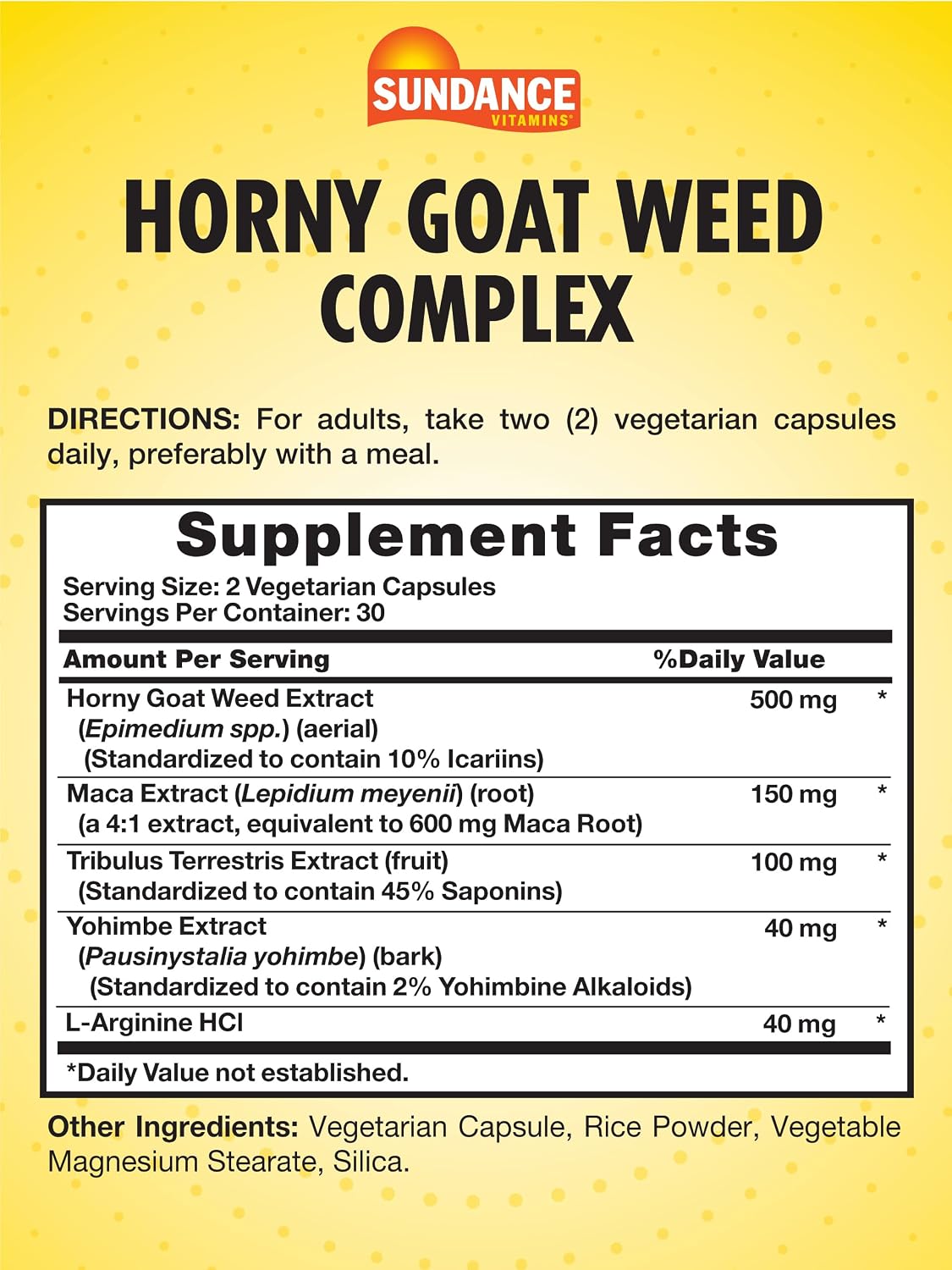 Sundance Horny Goat Weed Complex | 60 Capsules | with Maca, Tribulus Terrestris, and L-Arginine | Vegetarian, Non-GMO & Gluten Free Supplement
