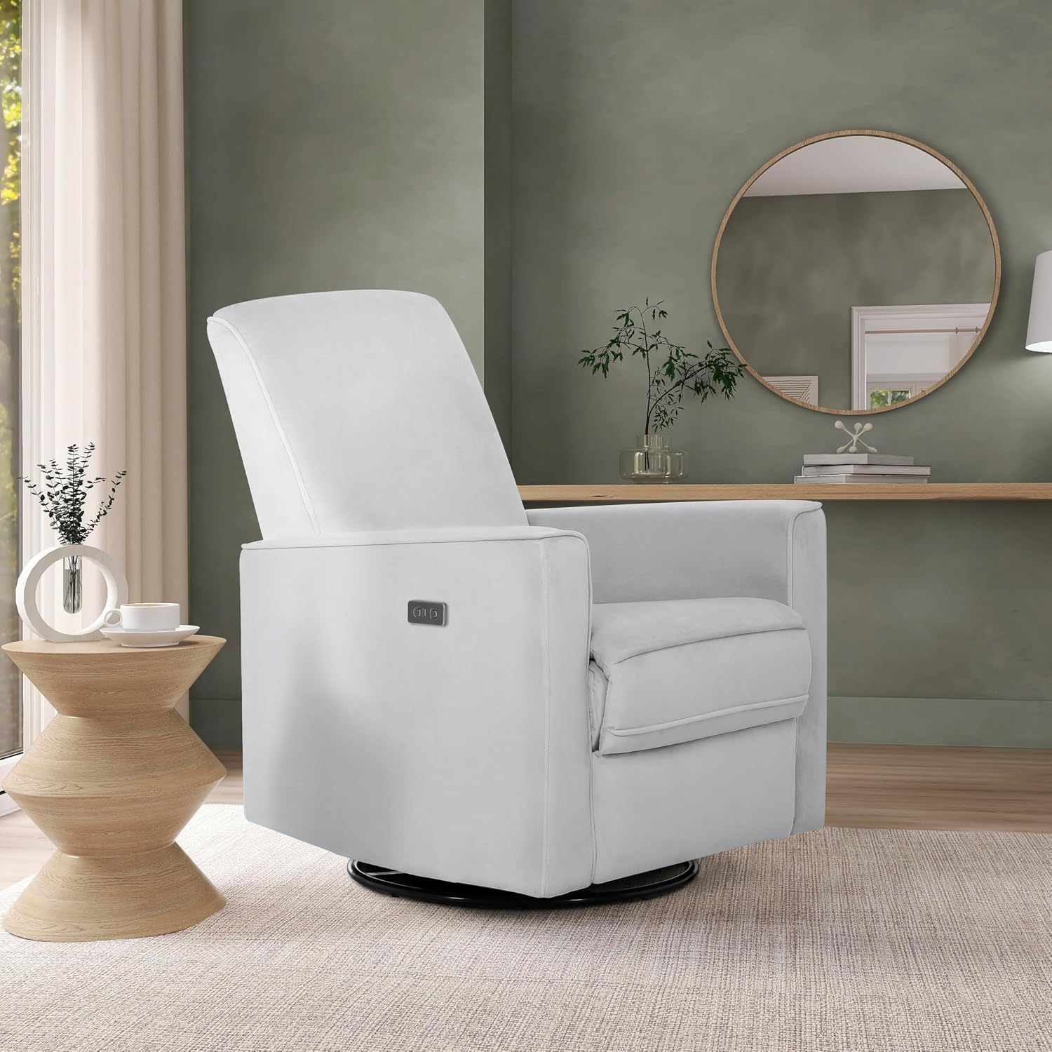 évolur Harlow Upholstered Power Glider Recliner with USB Charging – Rocking & 275° Swivel with Smooth Glide – Greenguard Gold & FSC