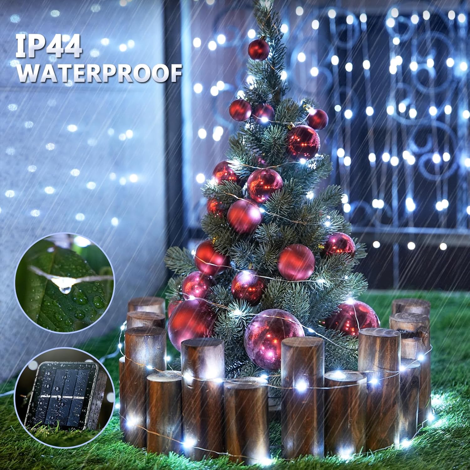 JMEXSUSS 2 Pack Solar String Lights Outdoor Total 66FT 200LED Fairy Lights | Outdoor Waterproof, 8 Modes Solar Christmas Lights for Outside Garden Tree Patio Yard Wedding Christmas Decorations, White