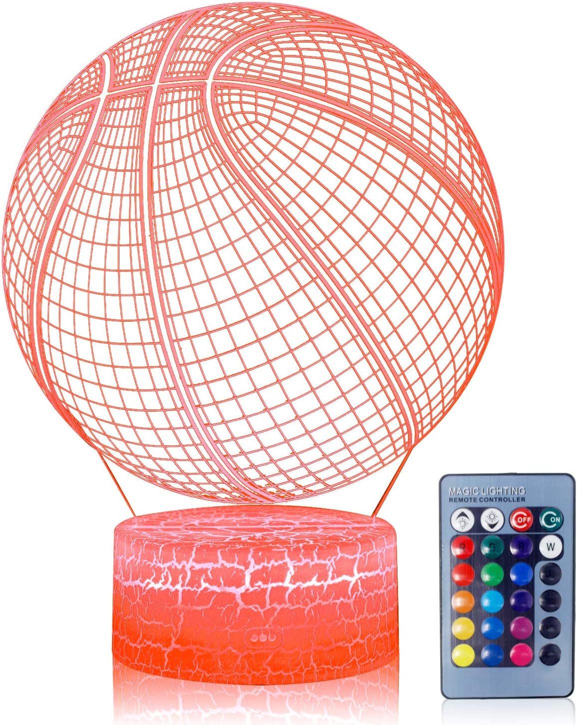 Volleyball 3D Illusion Night Light,16 Colors Changing Touch Switch & Remote Control,Acrylic Flat & ABS White Crack Base &USB Cable Table Lamp