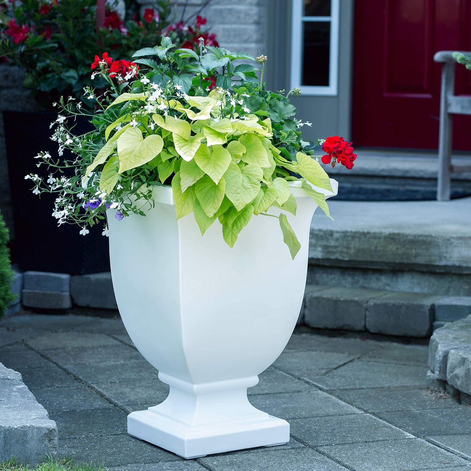 Mayne Augusta 26in Self-Watering Tall Square Urn Planter, Black