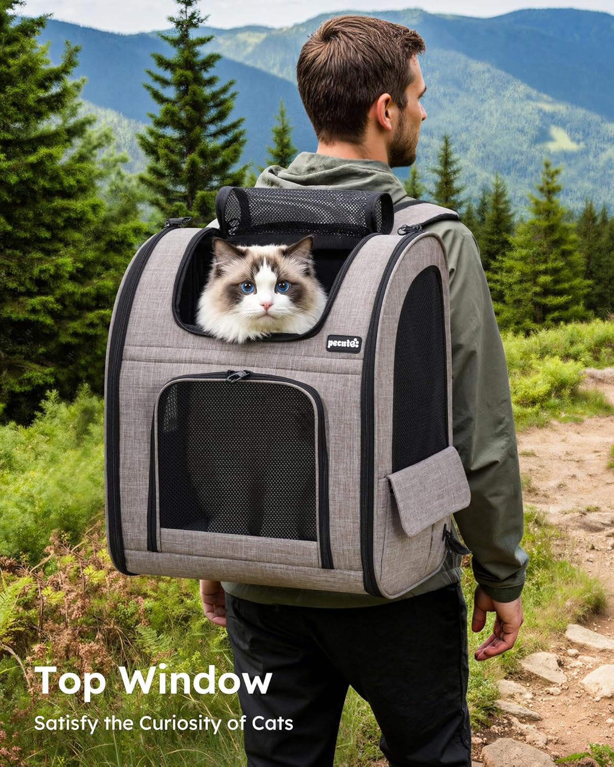 pecute Cat Backpack Expandable, Cat Carrier Backpack with Breathable Window