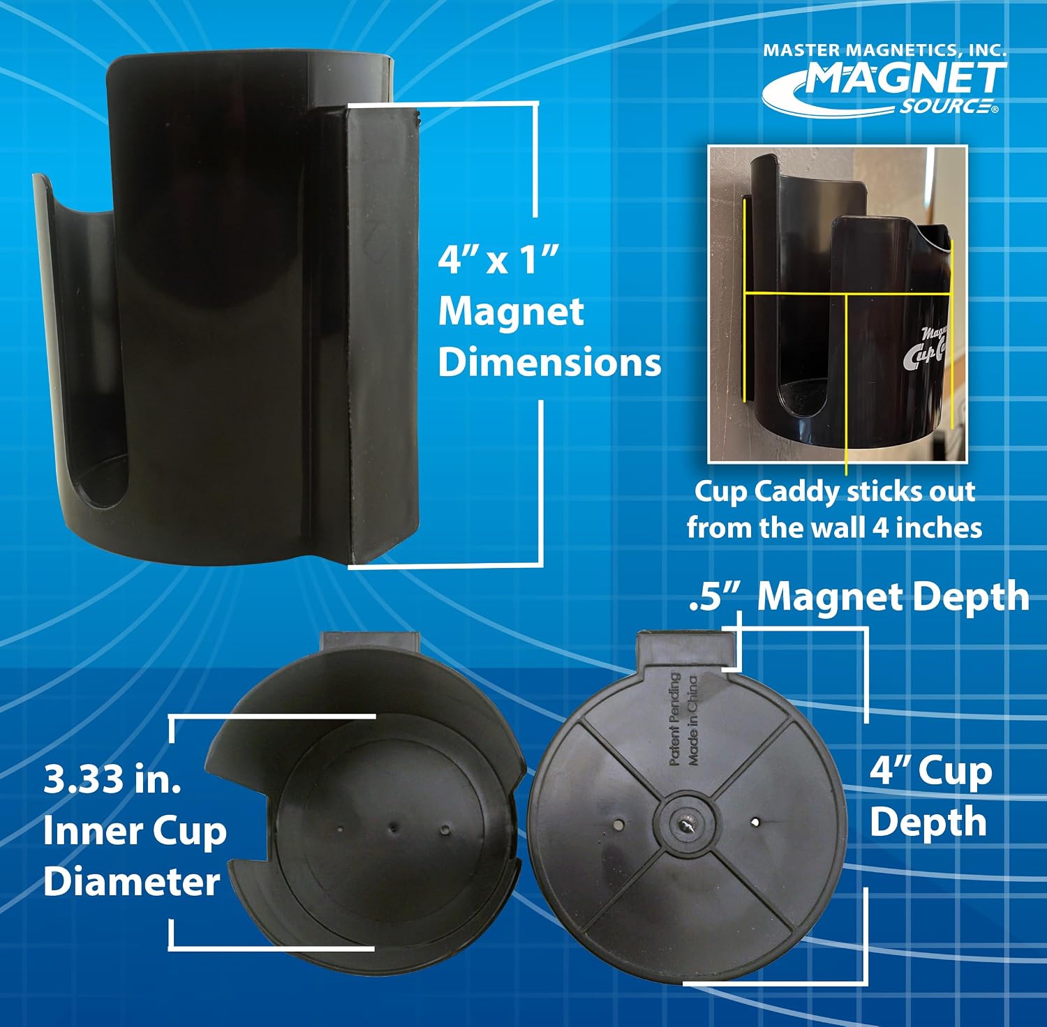 Master Magnetics Magnetic Cup Holder - Caddy for Bottles, Glasses, and Cans - Fits on Fridge, Lawnmower, Forklift, Cart, or Ladder - Heavy-Duty Magnet