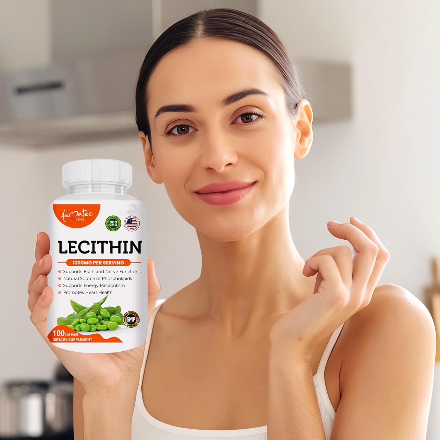 Soy Lecithin 1200mg Capsules Supplement for Heart, Liver & Brain Health – Supports Immune System