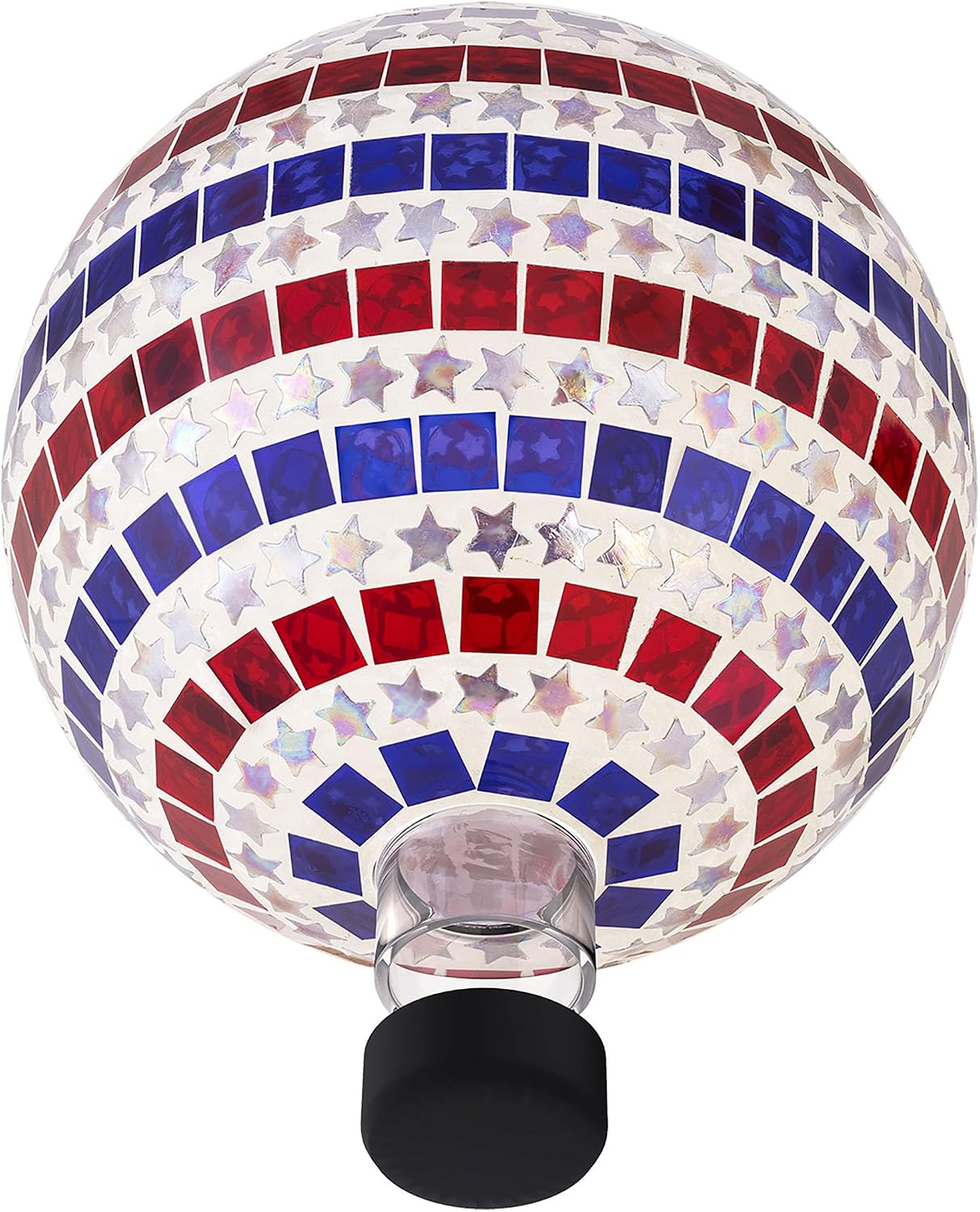 Alpine Corporation 10" Diameter Indoor/Outdoor Patriotic Glass Stars and Stripes Gazing Globe Yard Decoration, Red, White and Blue