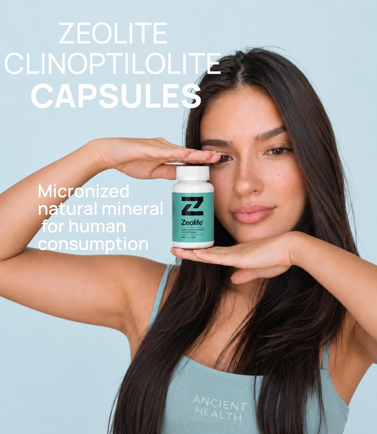Zeolite Clinoptilolite Capsules Micronized Activated Volcanic Mineral Supplement Food Grade 96% Pure Formula 60 Count 1g Vegan Gluten Free
