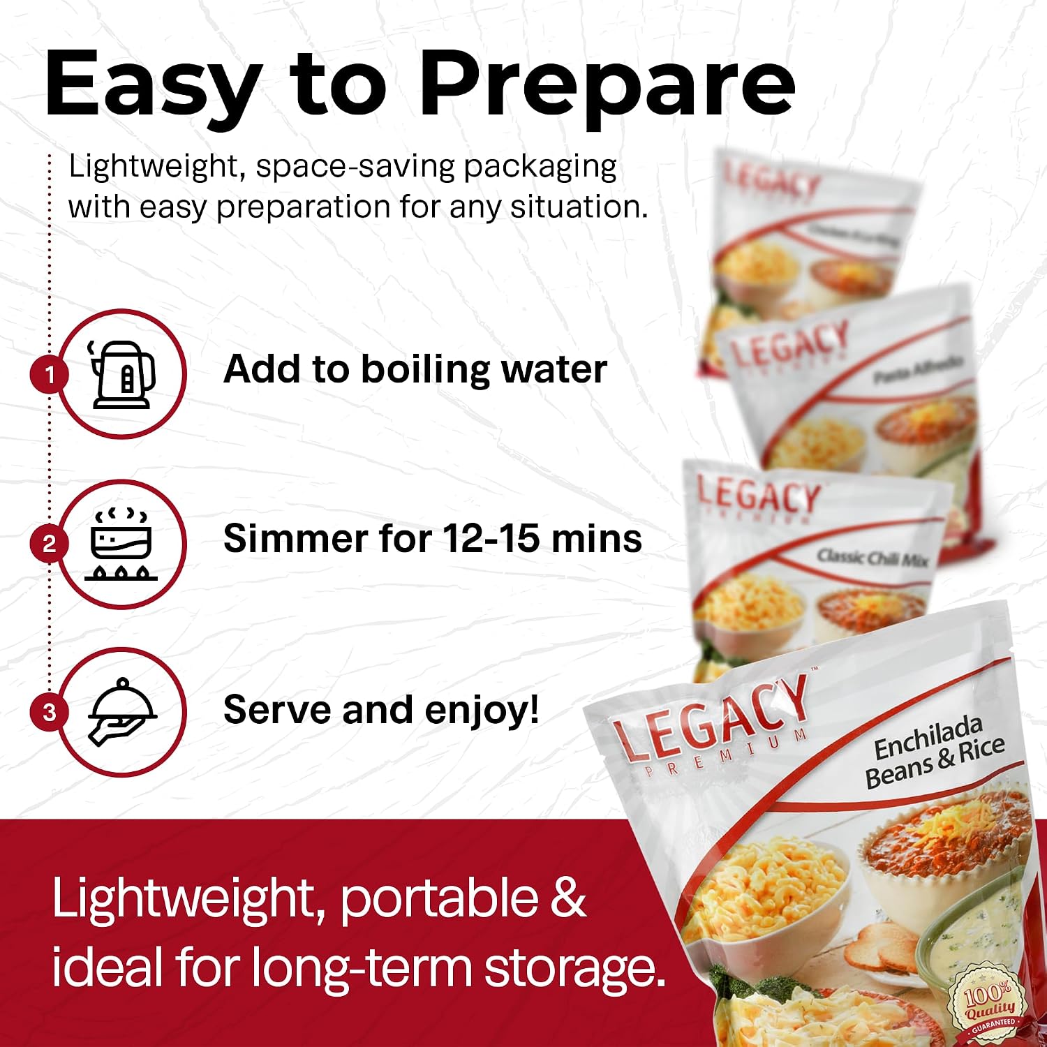 Legacy Food Storage 32 Serving Emergency Food Supply Bucket, 8 Entrees, 12,440 Total Calories, Shelf Stable Lunch & Dinner, Freeze Dried Survival Meals for MRE Camping, Hiking, Prepping