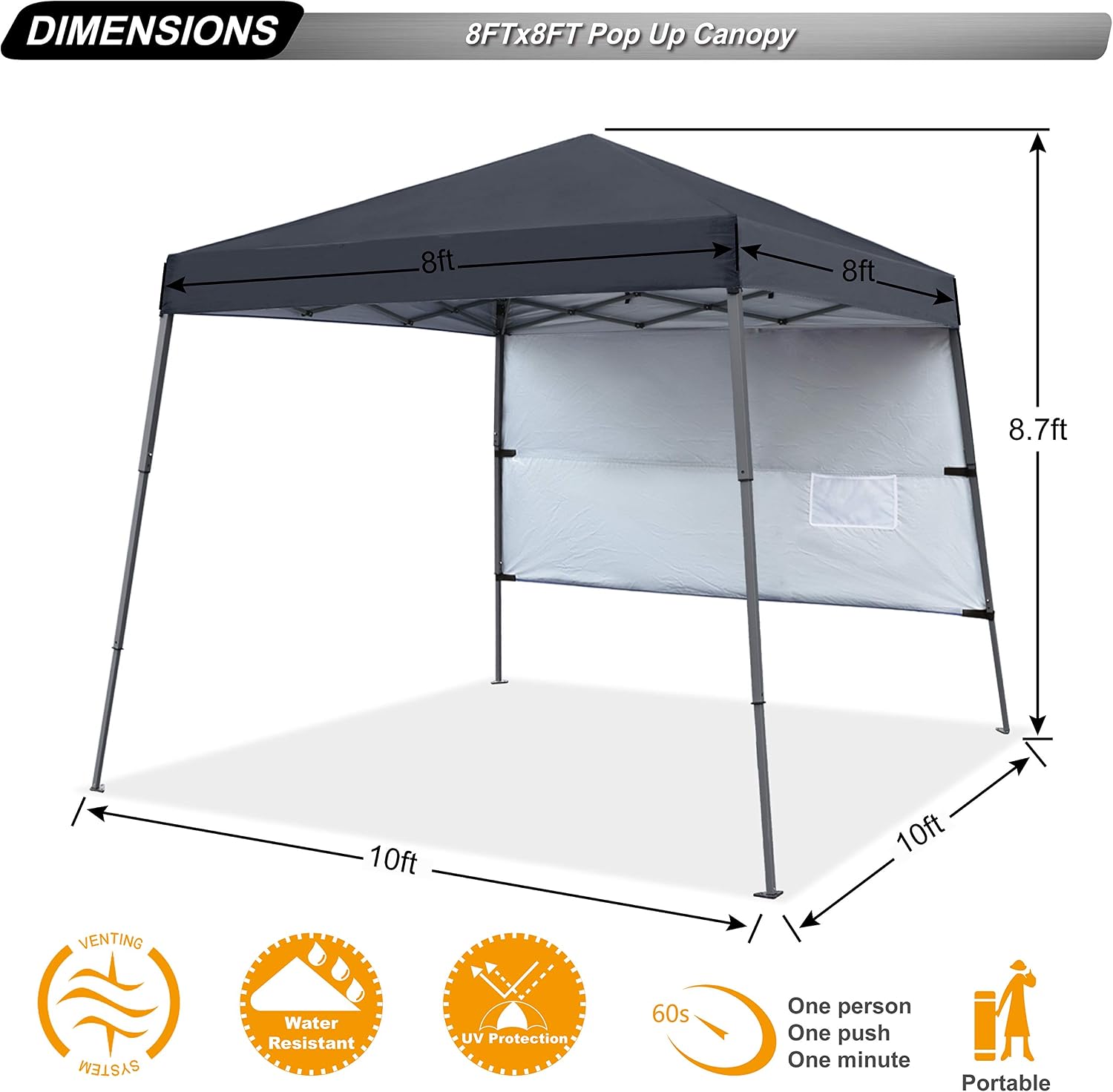 ABCCANOPY Outdoor Pop Up Canopy 10x10 Beach Camping Canopy with 1 Sun Wall, Bonus Backpack Bag, Stakes and Ropes, Sky Blue | Backpack Carry Bag, Stakes & Guy Ropes Included, Easy Setup; For Beach, Camping, Backyard