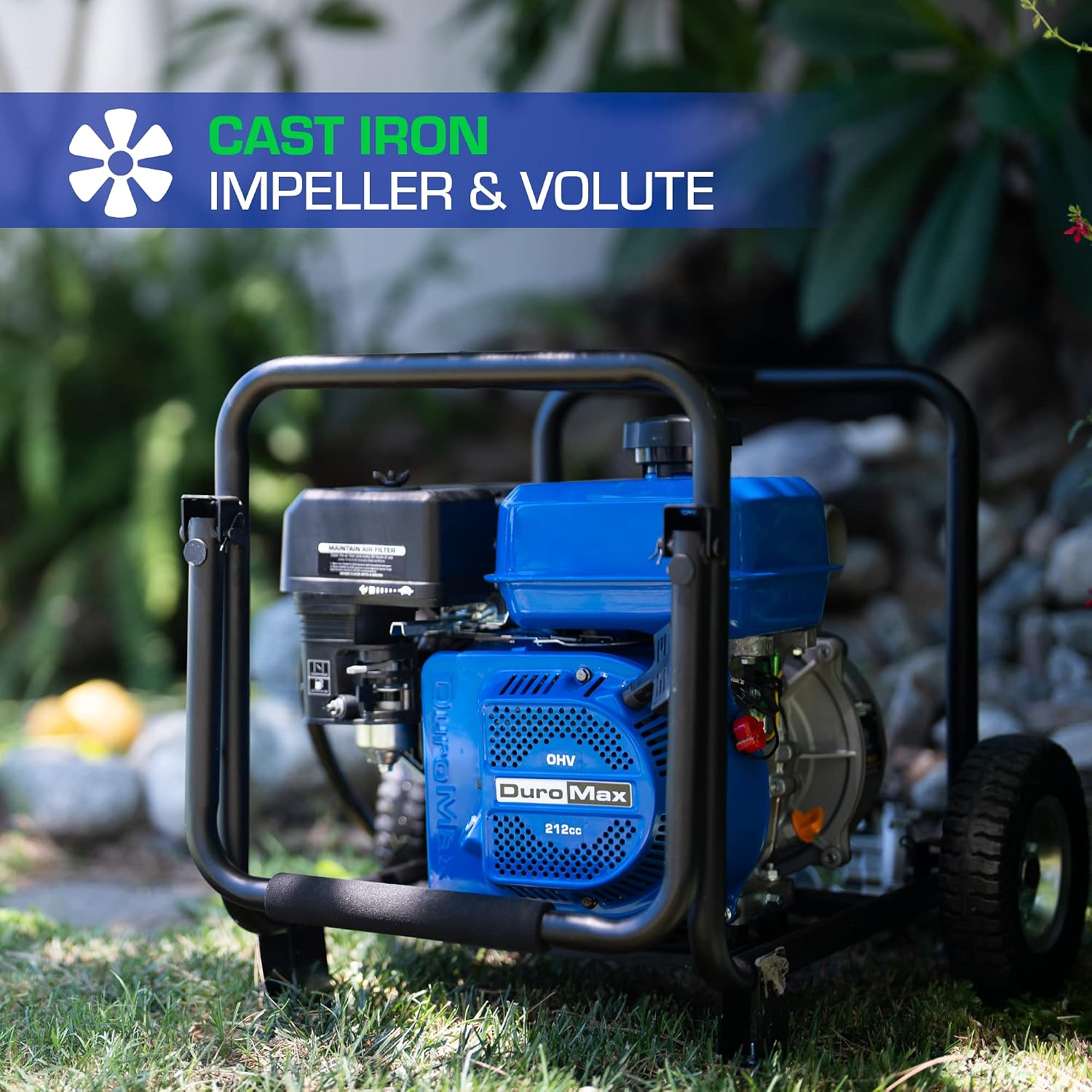 DuroMax XP652WP 208cc 158-Gpm 3600-Rpm 2-Inch Gasoline Engine Portable Water Pump, 50 State Approved, XP652WP, Blue