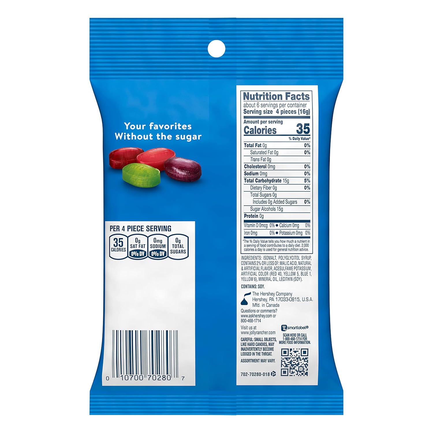 JOLLY RANCHER Zero Sugar Assorted Fruit Hard Candy Bulk Bag, 6.1 oz