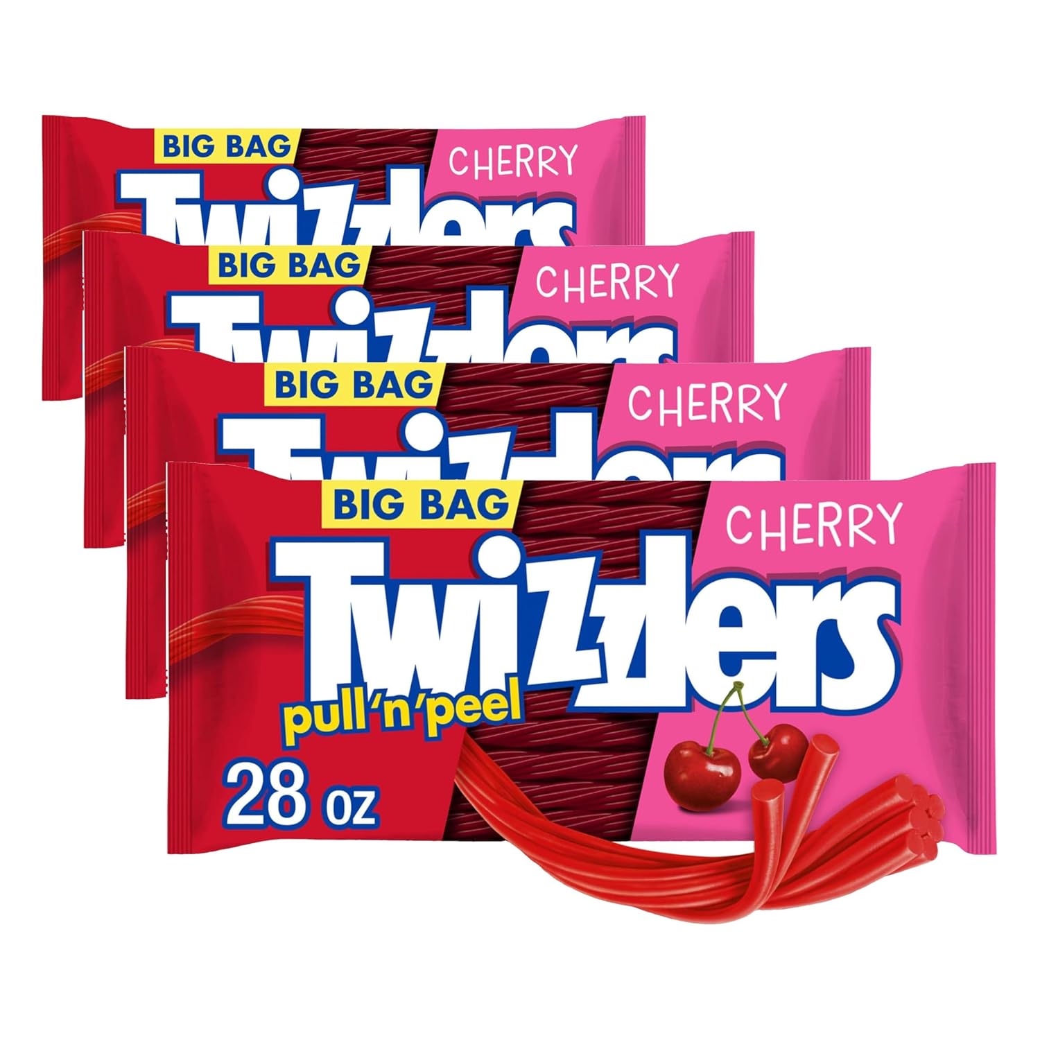 Twizzlers, Pull 'N' Peel Cherry Flavored Licorice Style, Chewy Candy Bag, 14 Ounce