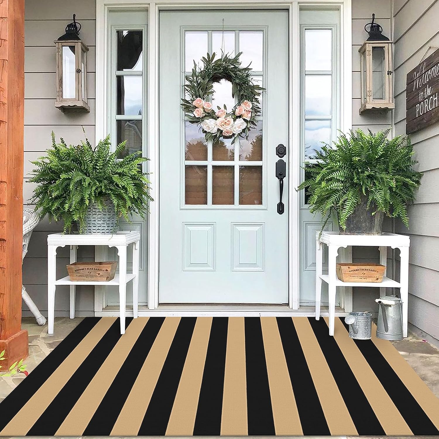 IOHOUZE 27.5x43 Buffalo Plaid Rug, Washable Front Door Mat, Black White