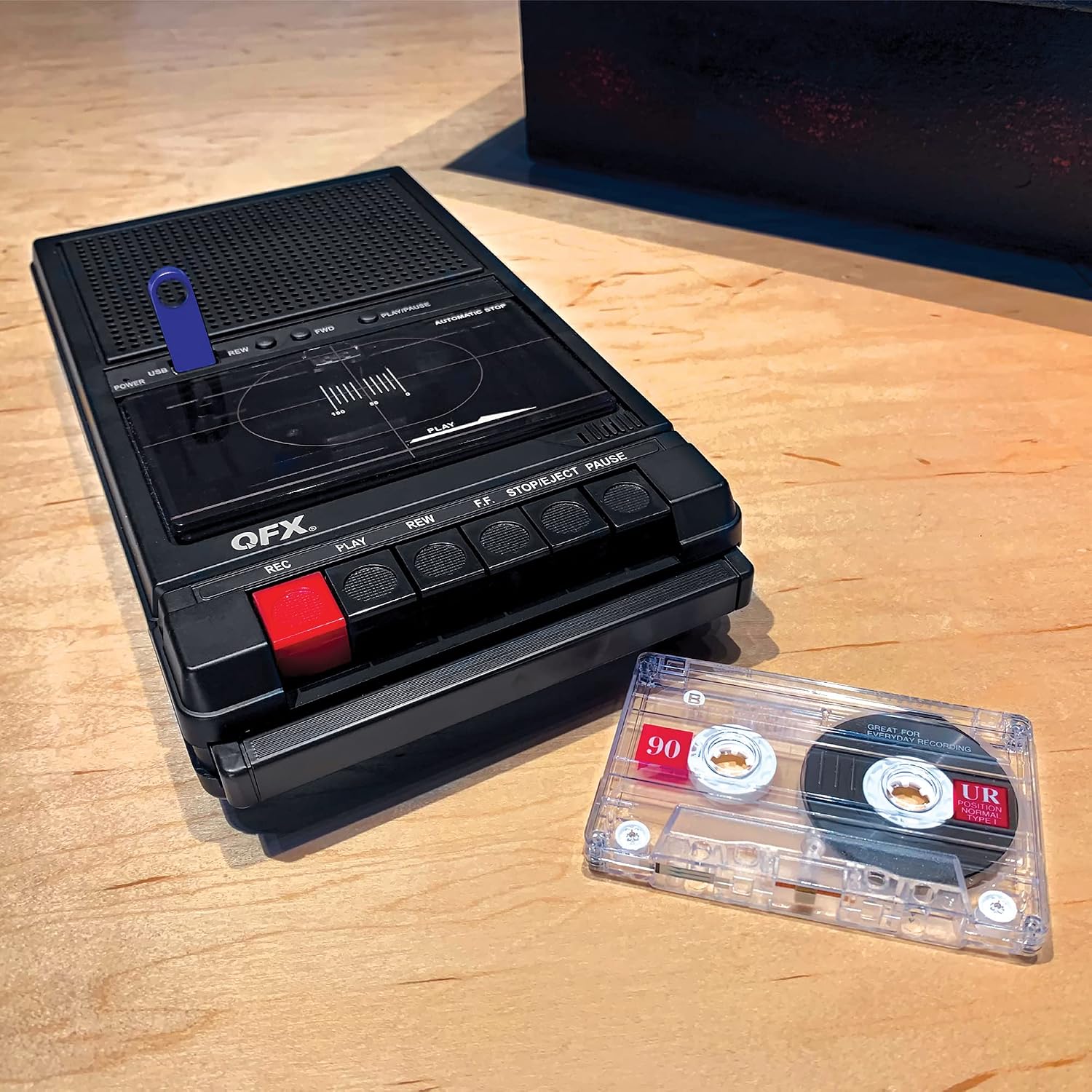 QFX Portable Shoebox Cassette Tape Player Recorder, RETRO-39BT | USB to Cassette Recording, Built-In Mic, 3.5" Bluetooth Speaker, FM Radio