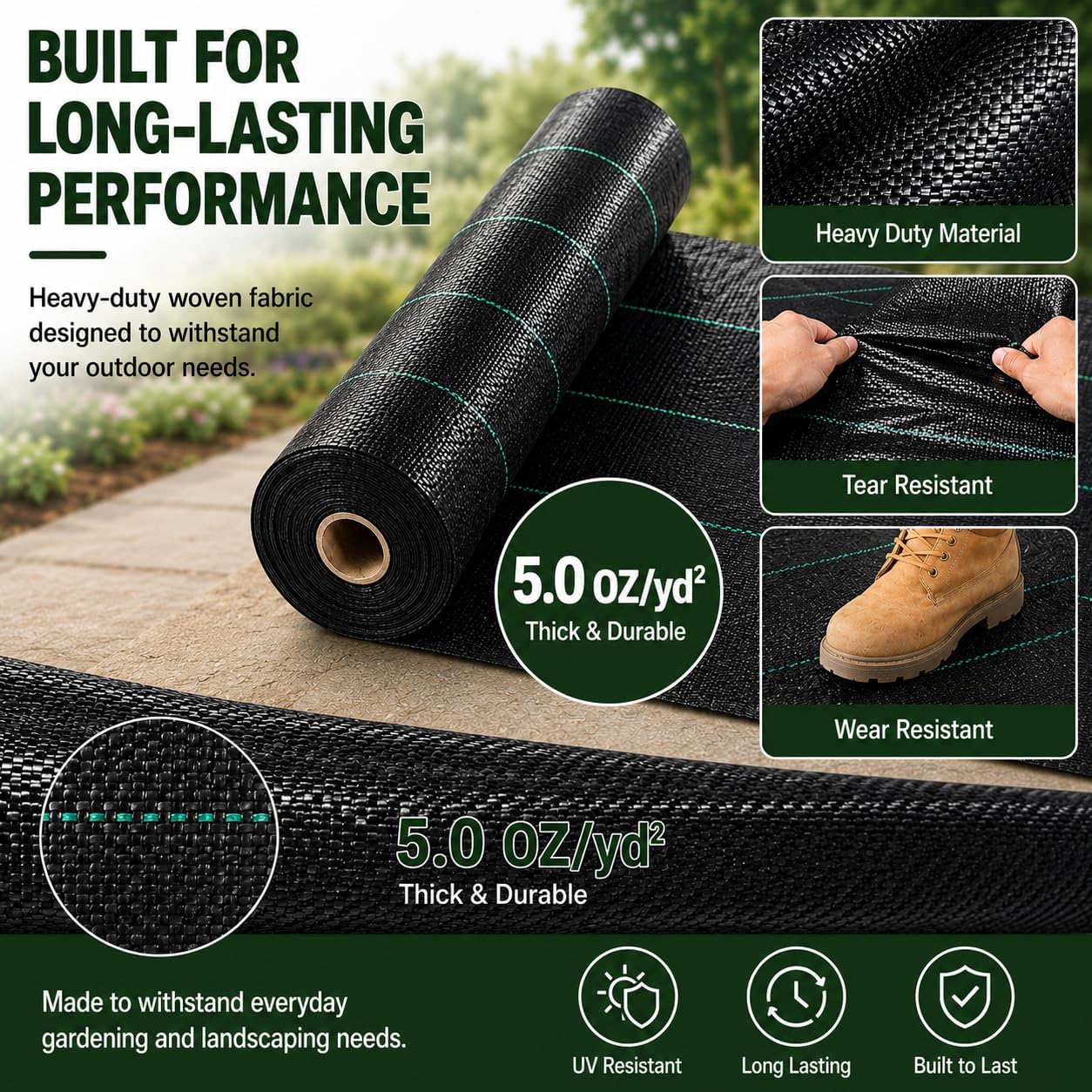 6FTx300FT Weed Barrier Landscape Fabric Heavy Duty 5oz Pro Ground Cover Mat