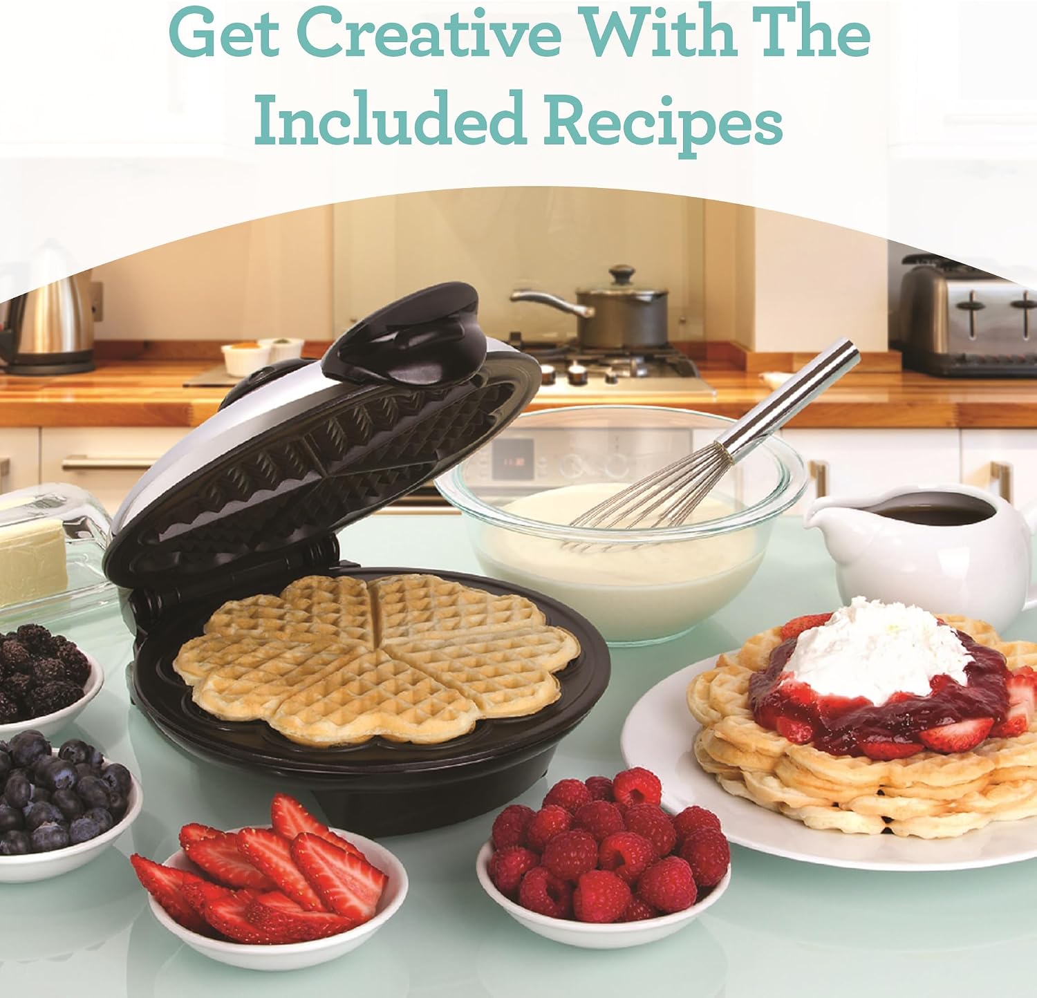 Euro Cuisine WM520 Heart Shaped Iron Waffle Maker - Eco-Friendly PTFE and PFOA Free Non Stick Plates, Perfect for V-Day & Special Occasions, 8-Inch