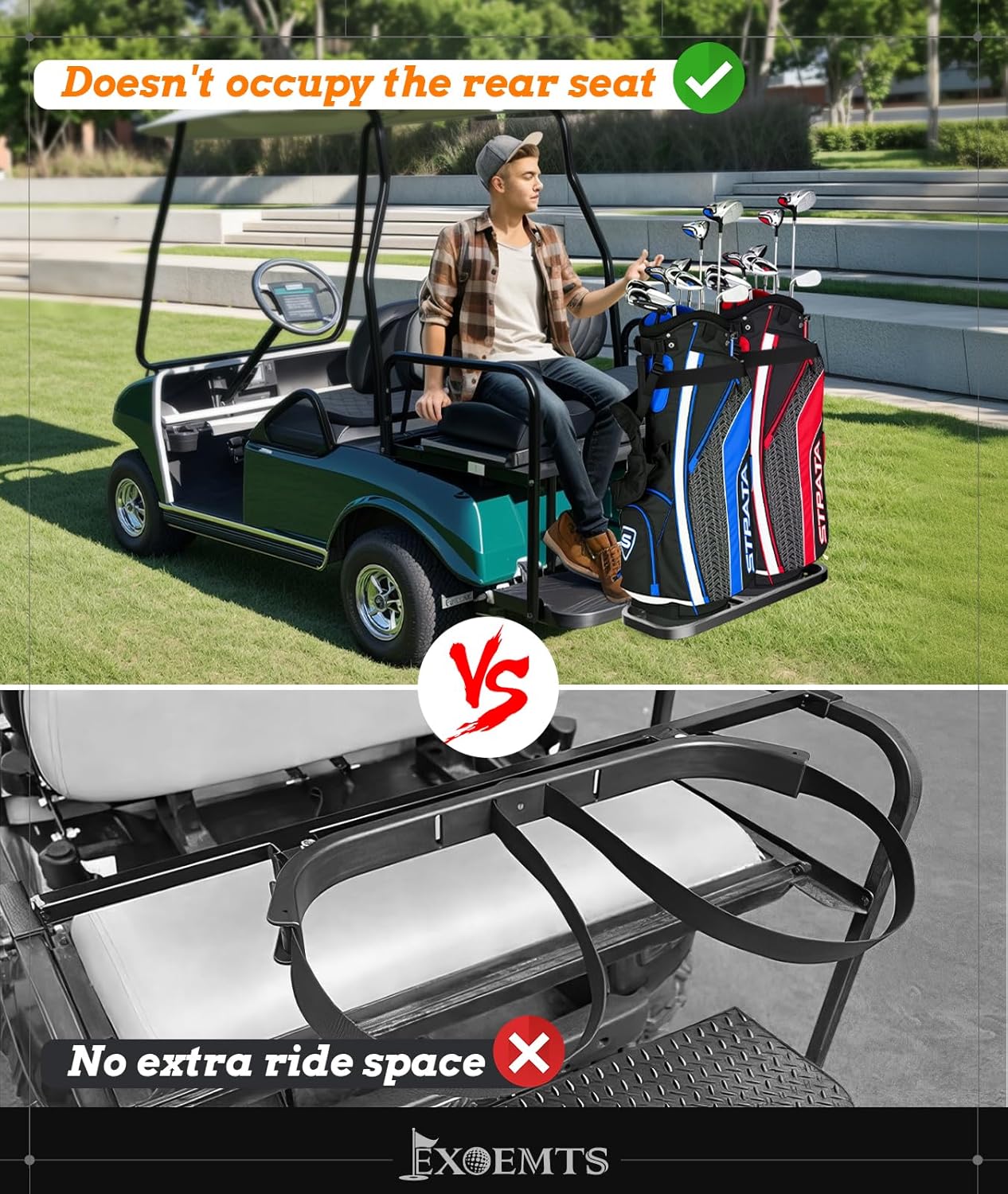 Foldable Golf Cart Rear Seat Bag Holder, Upgraded Golf Cart Rear Seat Bag Rack ONLY FITS 8-Inch Max Width Grab Bar, for 4-Seater EZGO Club Car Yamaha