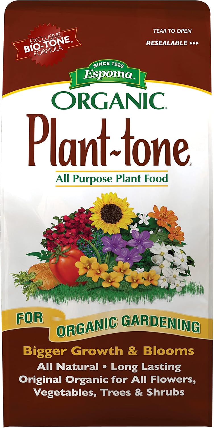 Espoma Organic Plant-Tone 5-3-3 Natural & Organic All Purpose Plant Food, 4 lb. Bag, The Original Organic Fertilizer for All Flowers, Vegetables