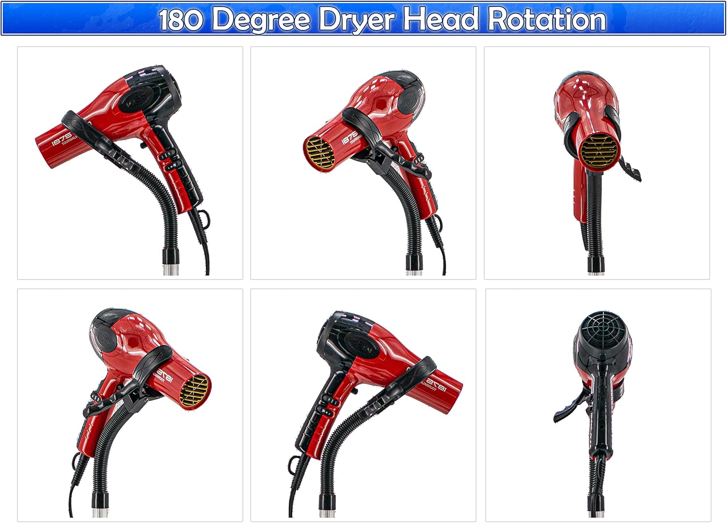 Hair Dryer Stand Holder - Hands Free, Adjustable Height & 360-Degree Rotation, Heavy Base