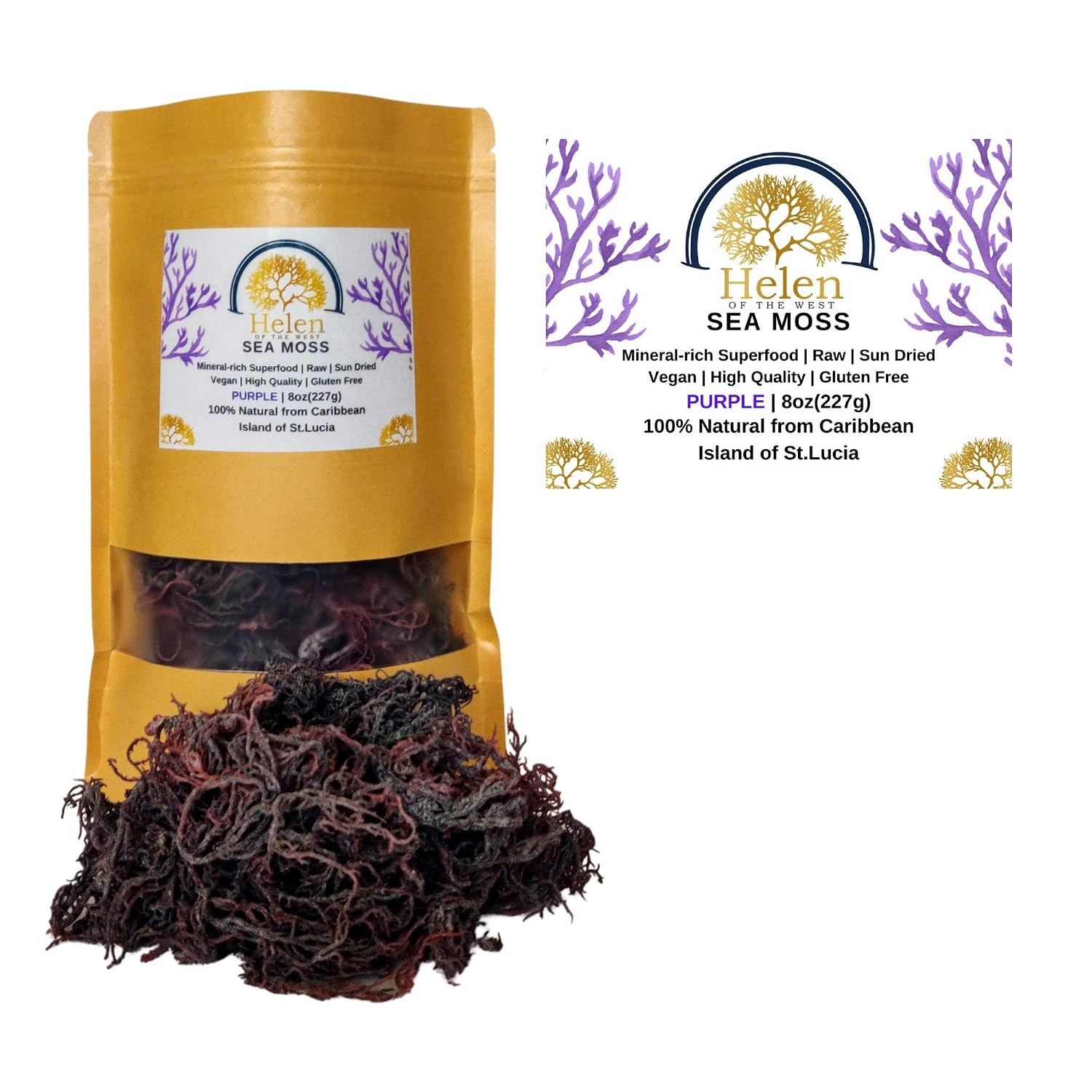 Wildcrafted Sea Moss | Gold - Purple - Green - Mixed | 100% Natural Irish Moss from St.Lucia | Mineral-Rich Superfood | 8oz Sun-Dried Moss | NO