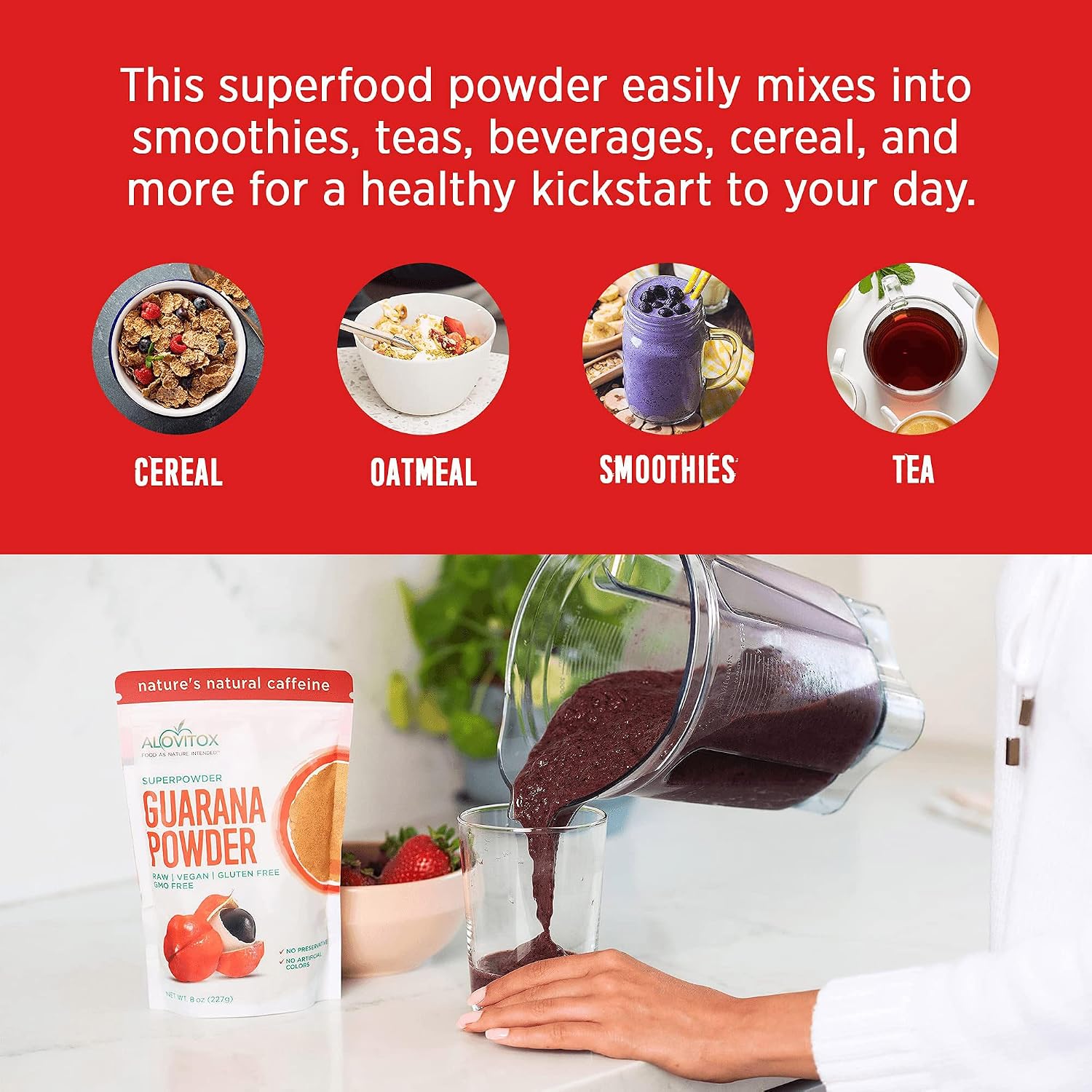 Guarana Seed Powder Extract: USDA Organic, 65mg Caffeine/Serving | Raw, Vegan, Non-GMO, Gluten-Free Superfood, Boosts Energy Naturally