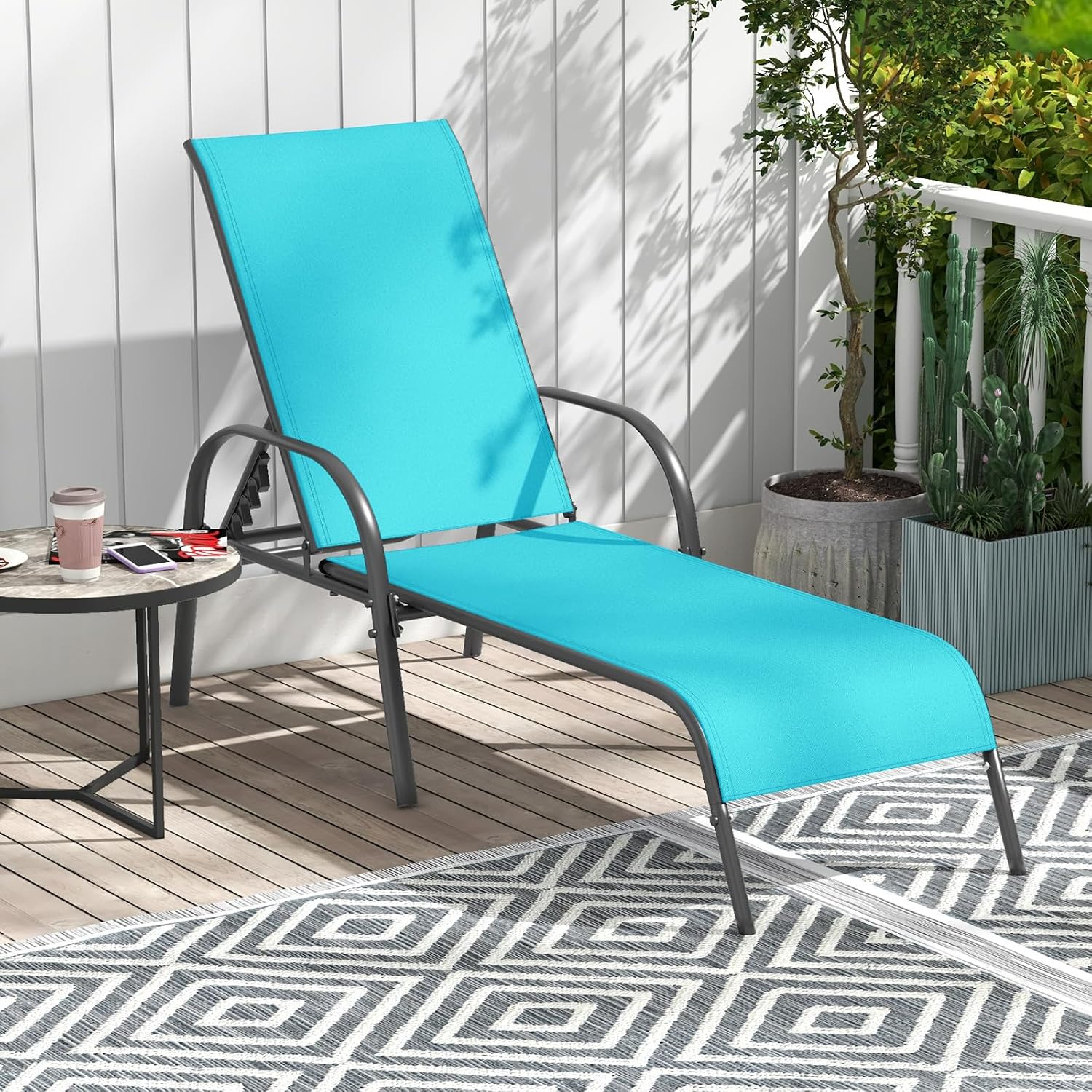 GIANTEX 2 Pack Patio Lounge Chair with 5 Adjustable Backrest, Black