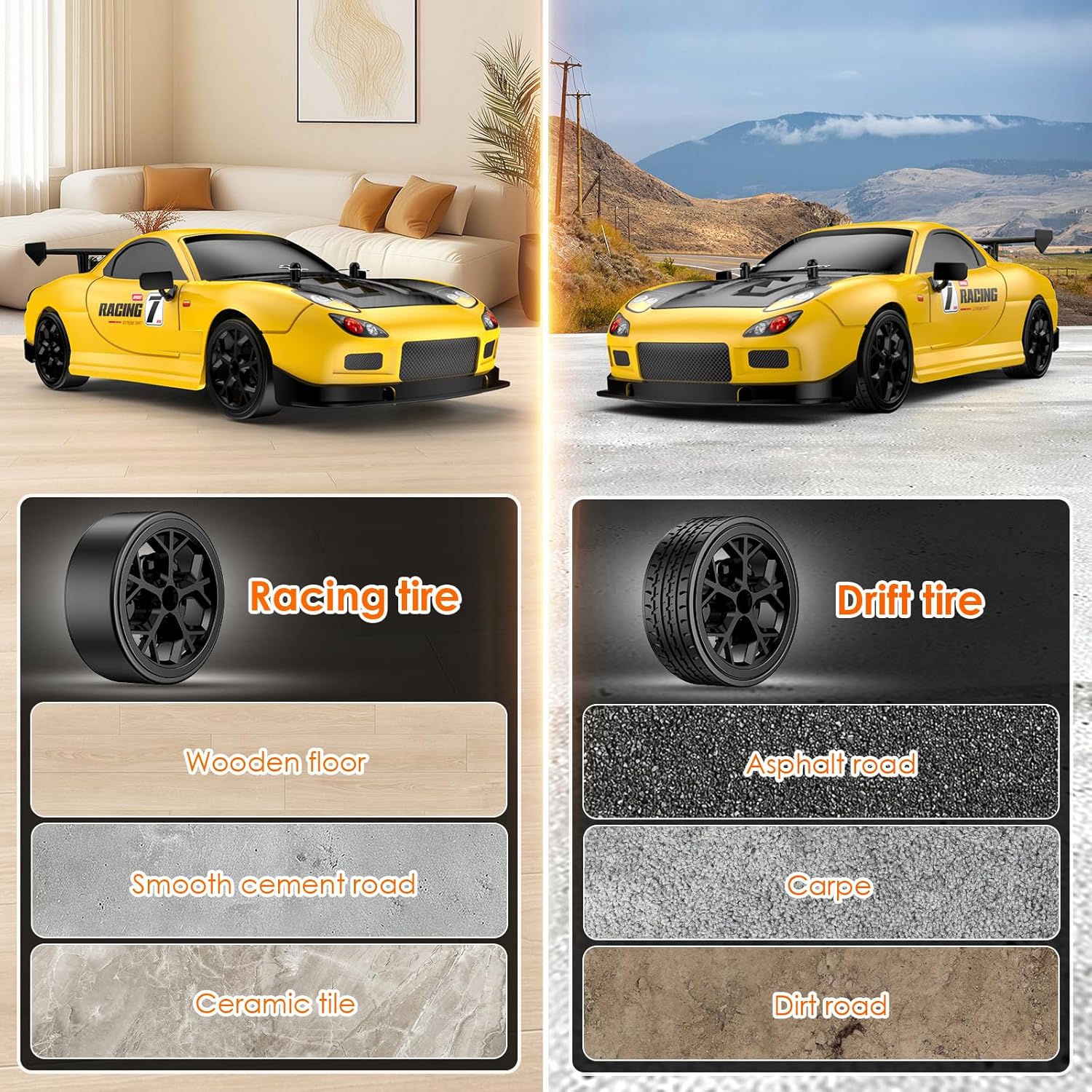 RC Drift Car, 1:14 4WD Drift Remote Control Car 2.4GHz 28km/h Drift RC Car, LED Lights,Racing and Drift Tires RTR for Teens, Kids, Boys