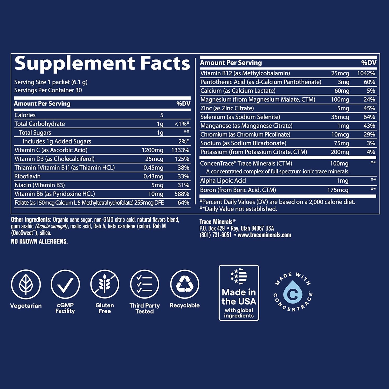 Trace Minerals Power Pak Electrolyte Powder Packets, Orange Blast, 30 Ct | 1, 200 mg Vitamin C plus Zinc, Immunity and endurance support, Sugar free