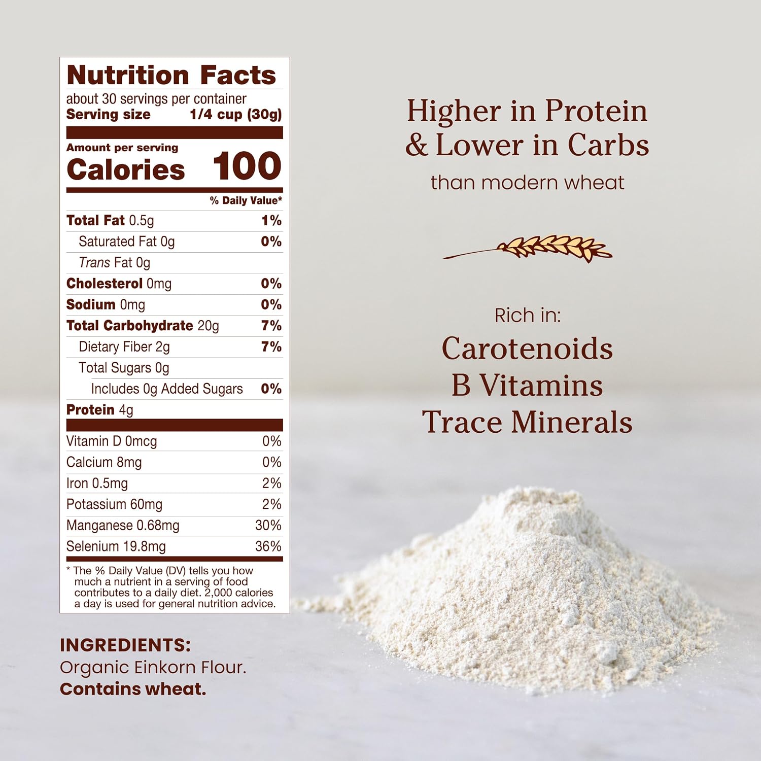 Jovial Organic Einkorn Unbleached All Purpose Flour - Bread Baking Flour for Sourdough, High Protein, Non-GMO, Organic Pizza & Pasta, European Italian, Glyphosate Free - 32 Oz