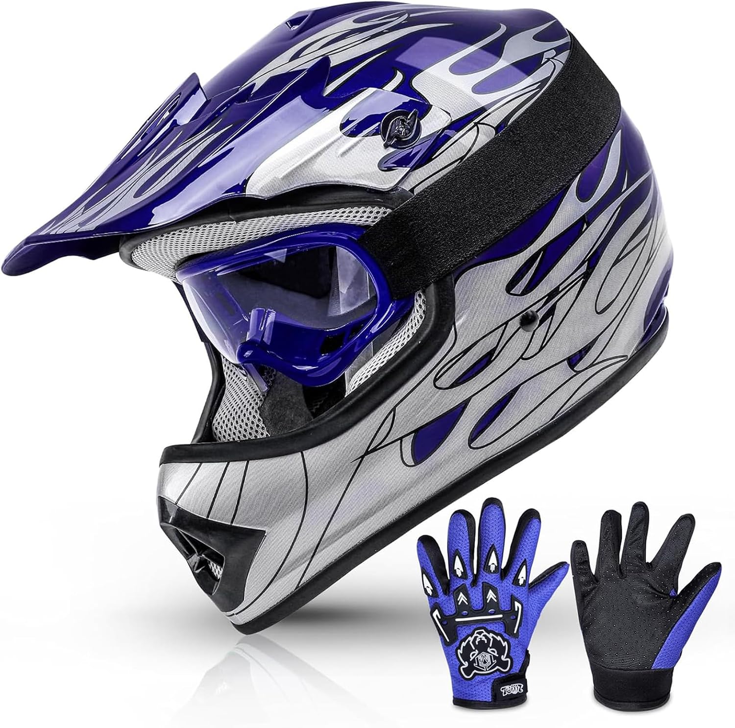 TCMT Youth Dirt Bike Helmet DOT Certified - Kids Full Face Motocross ATV Helmet with Goggles, Gloves and Helmet Bag for Off-Road, BMX, MX, Street Riding