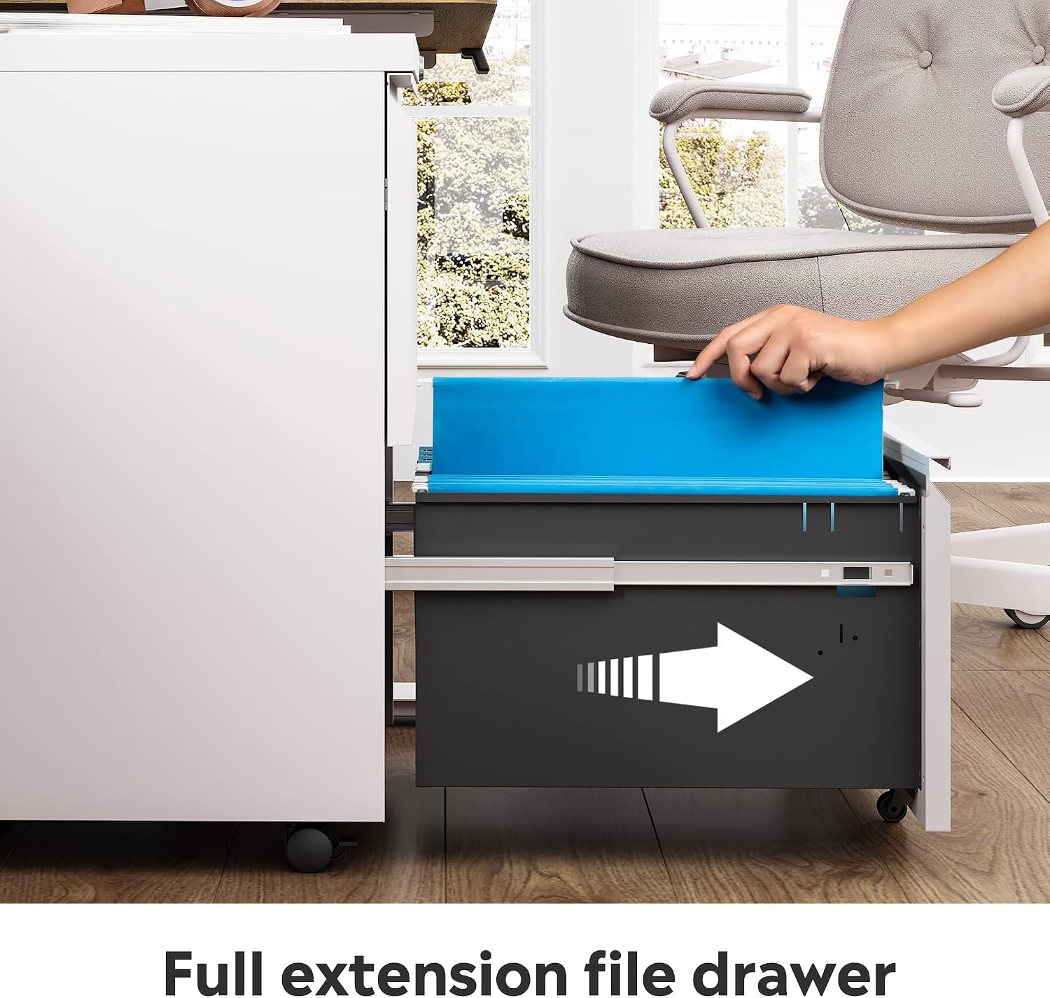 DEVAISE 3 Drawer Mobile File Cabinet with Lock, Under Desk Metal Filing Cabinet for Home Office/Legal/Letter/A4 File, Fully Assembled Except Wheels, Black