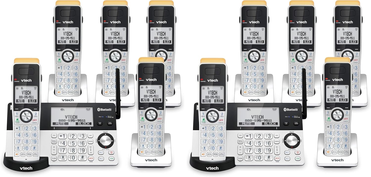 VTech IS8151-5 Super Long Range 5 Handset DECT 6.0 Cordless Phone for Home with Answering Machine, 2300 ft Range, Call Blocking, Bluetooth