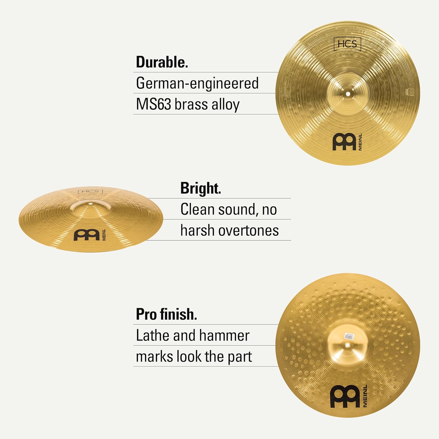 Meinl 18" Crash/Ride Cymbal - HCS Traditional Finish Brass for Drum Set, Made in Germany, 2-YEAR WARRANTY (HCS18CR) | Durable Brass Alloy